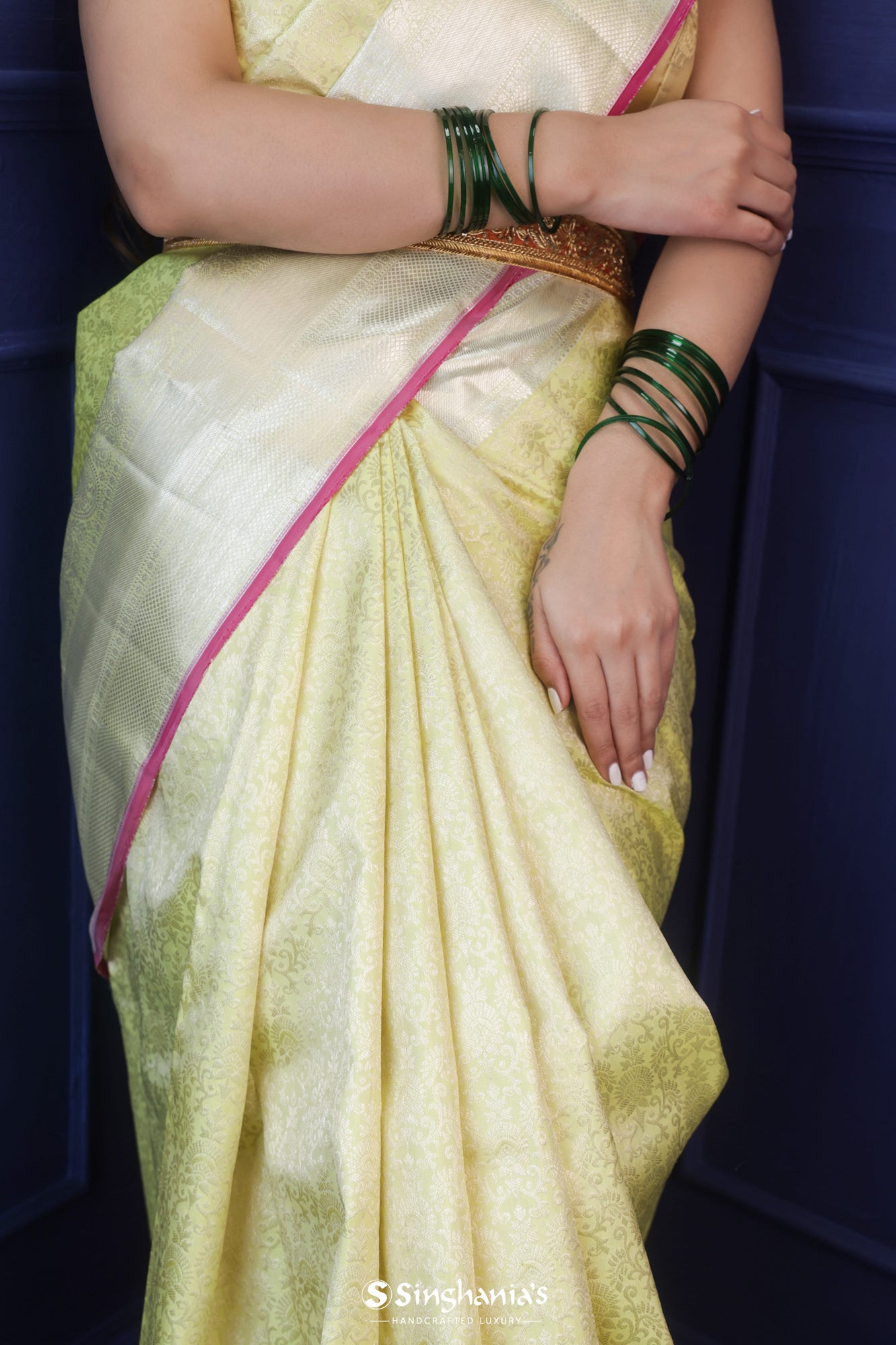 Mint Green Kanjivaram Silk Saree With Floral Pattern