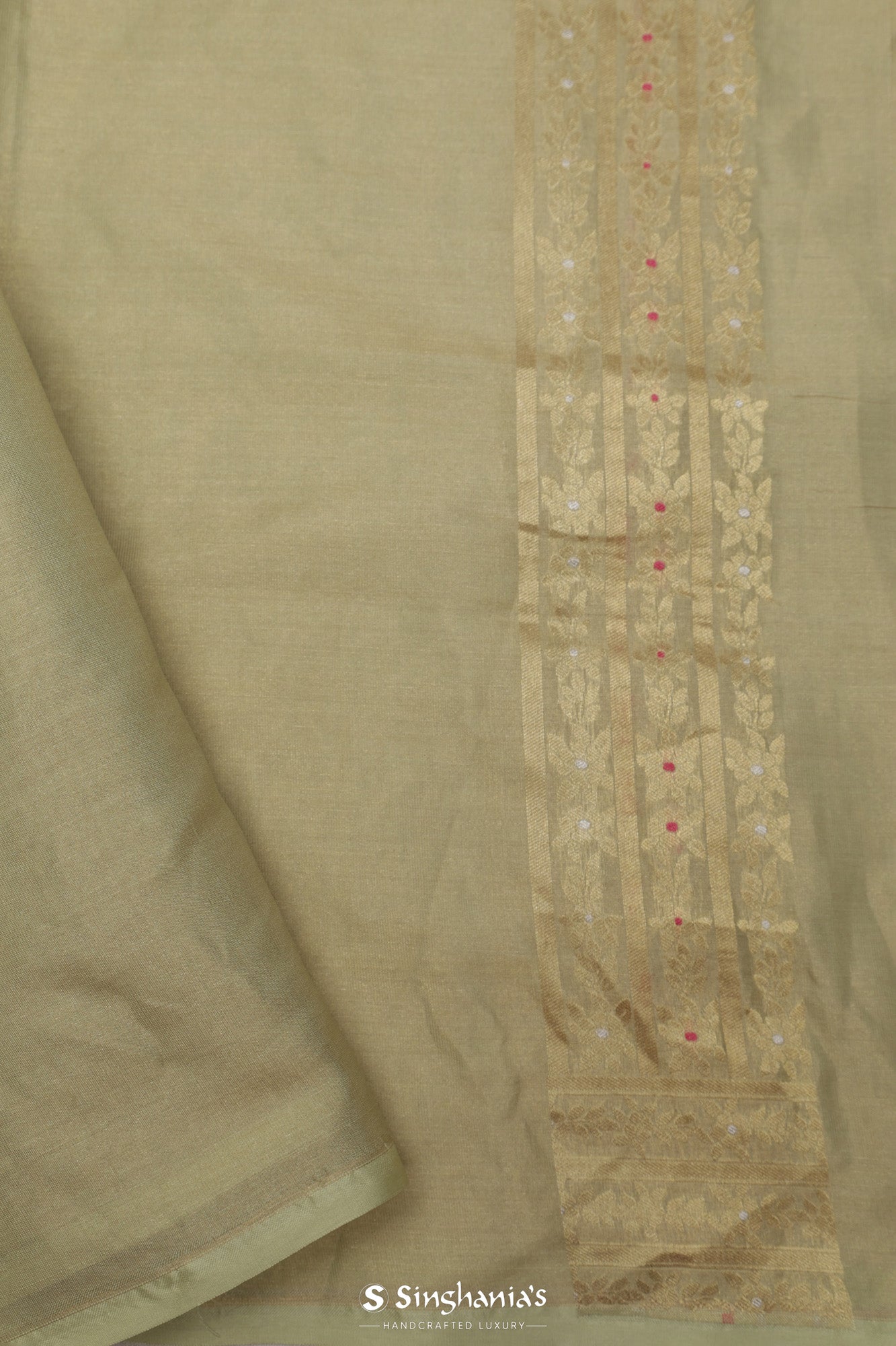 Green Gold Tissue Banarasi Saree With Floral Jaal Weaving