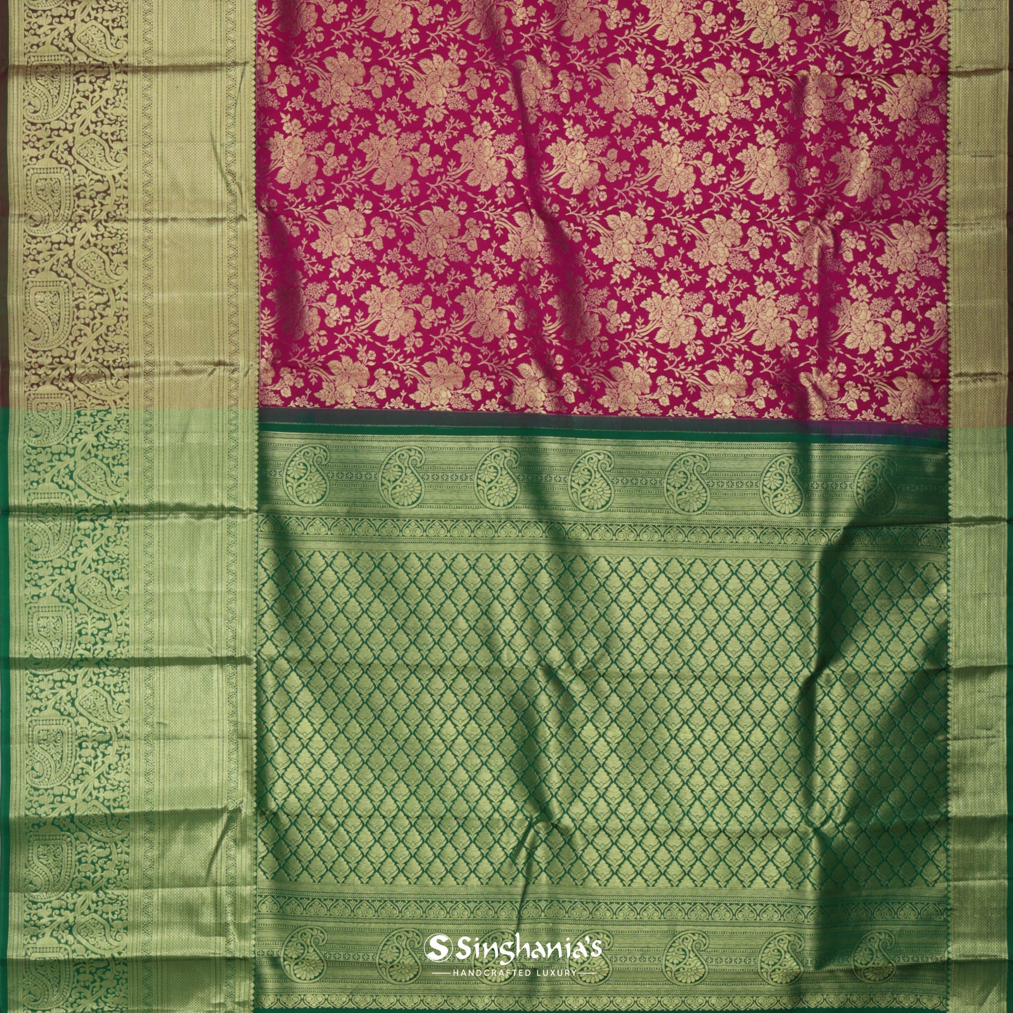 Debian Red Kanjivaram Silk Saree With Floral Jaal Design