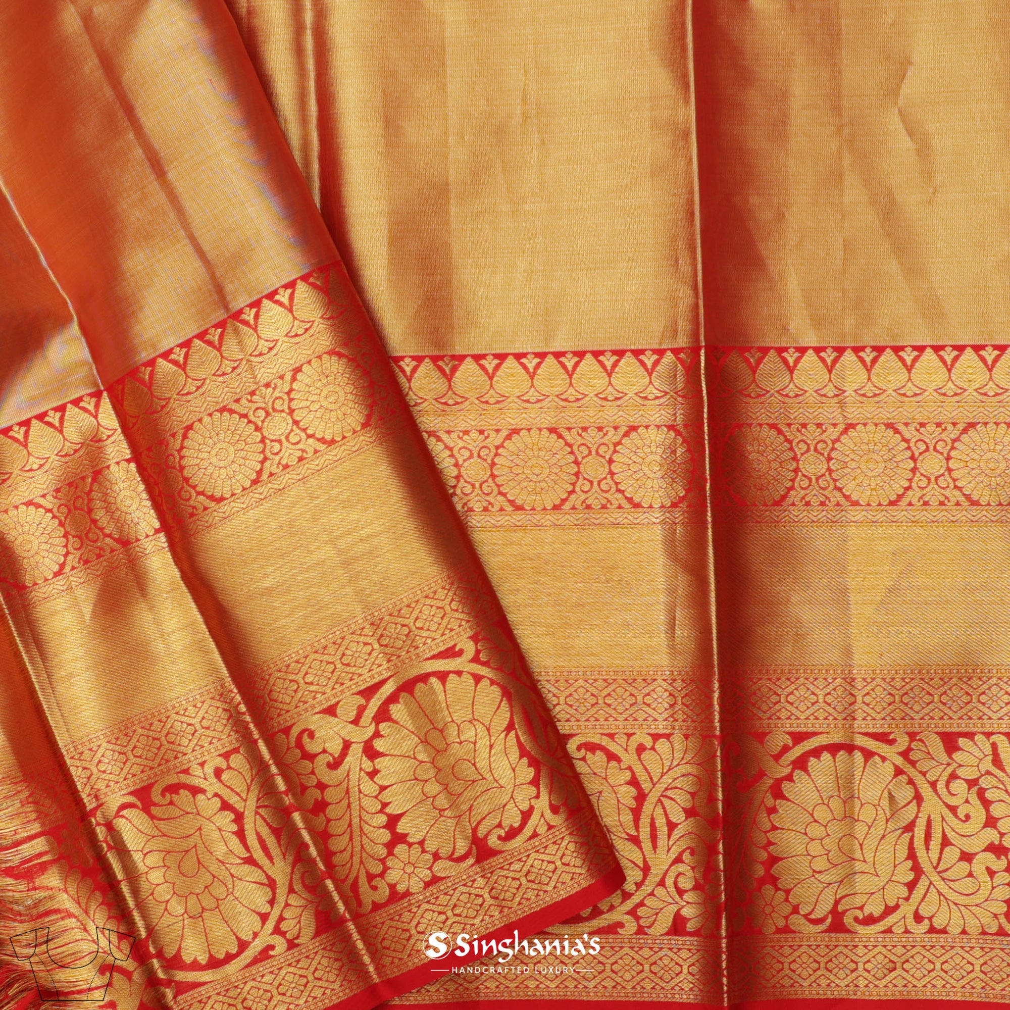 Butterscotch Orange Kanjivaram Silk Saree With Floral Jaal Weaving