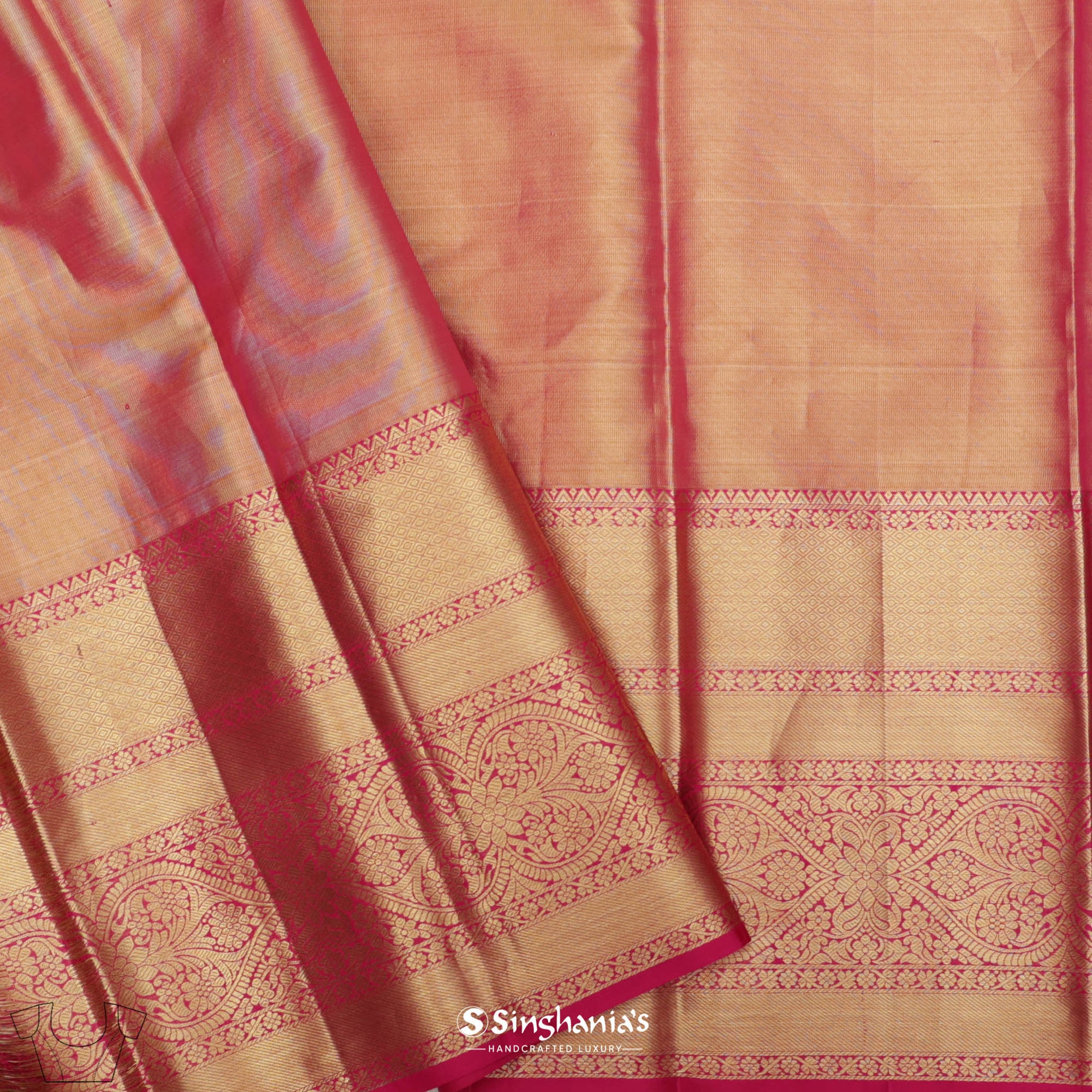 Copper Orange Kanjivaram Silk Saree With Floral Jaal Weaving