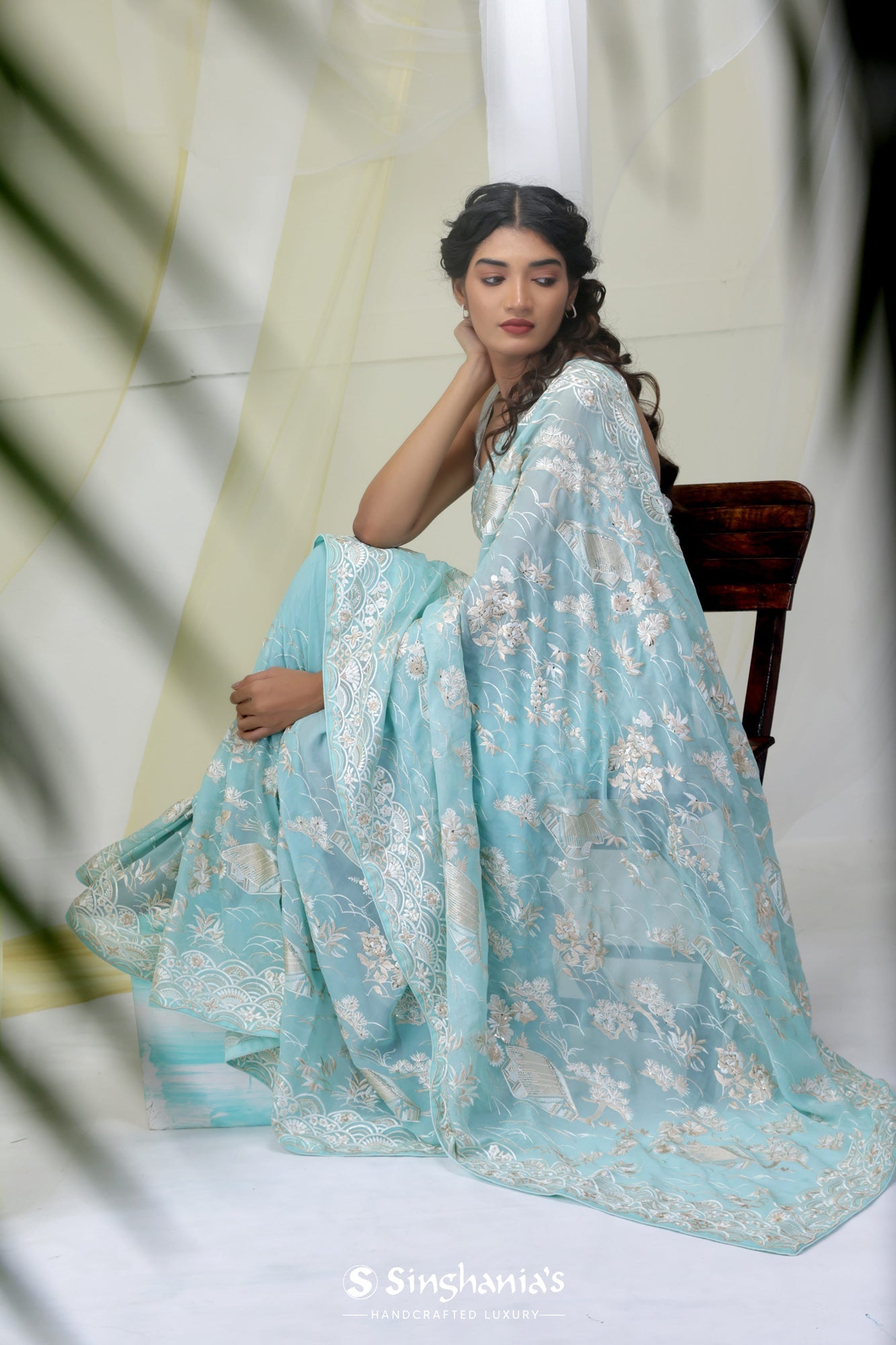 Buy VKARAN Womrn's Sky Blue Lycra Sequence and Latkan Work Striped Saree  With BlouseCasual Wear Art Silk Saree For Women | Cotton Saree | Latest  Online at Best Prices in India - JioMart.