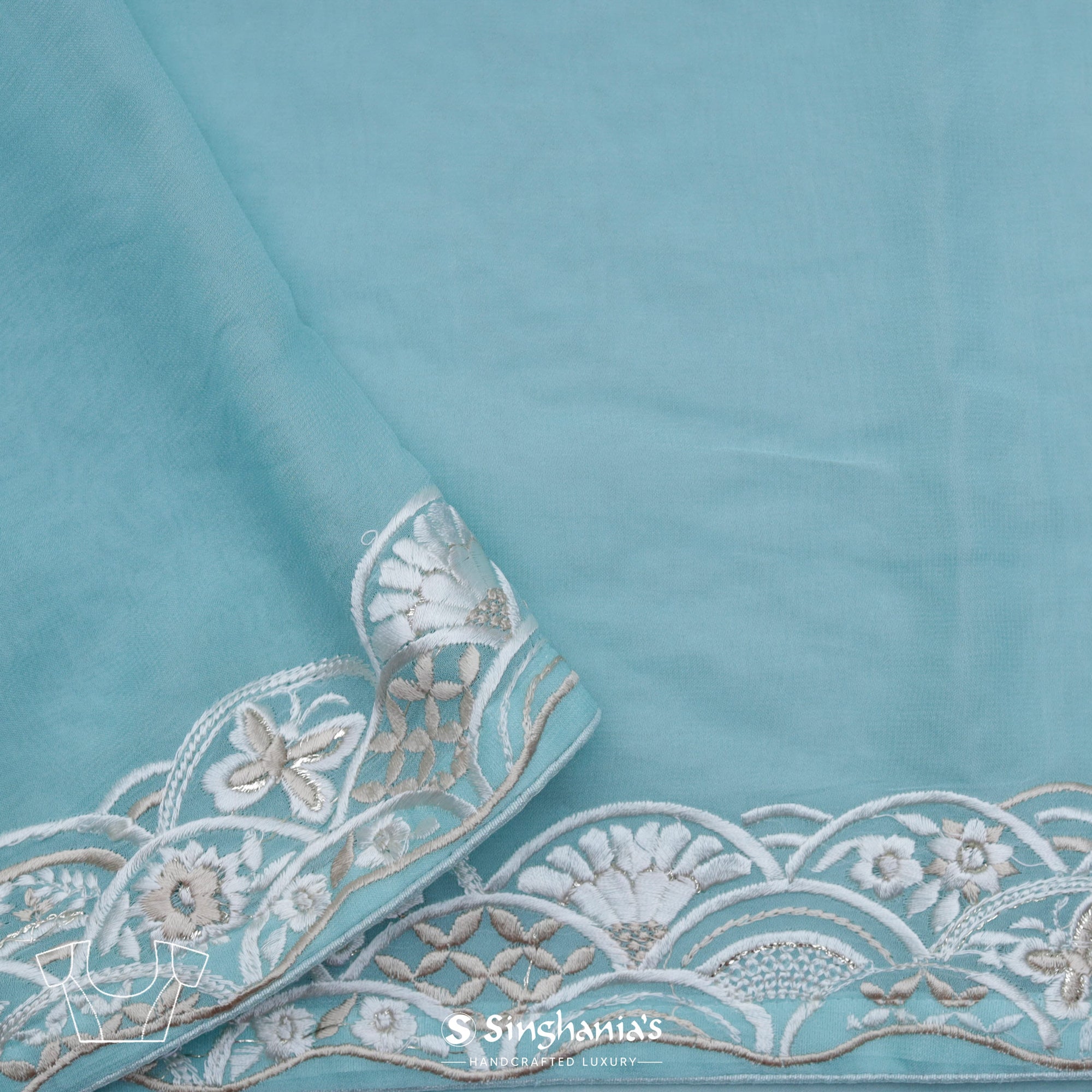 Sky Blue Georgette Saree With Resham Embroidery
