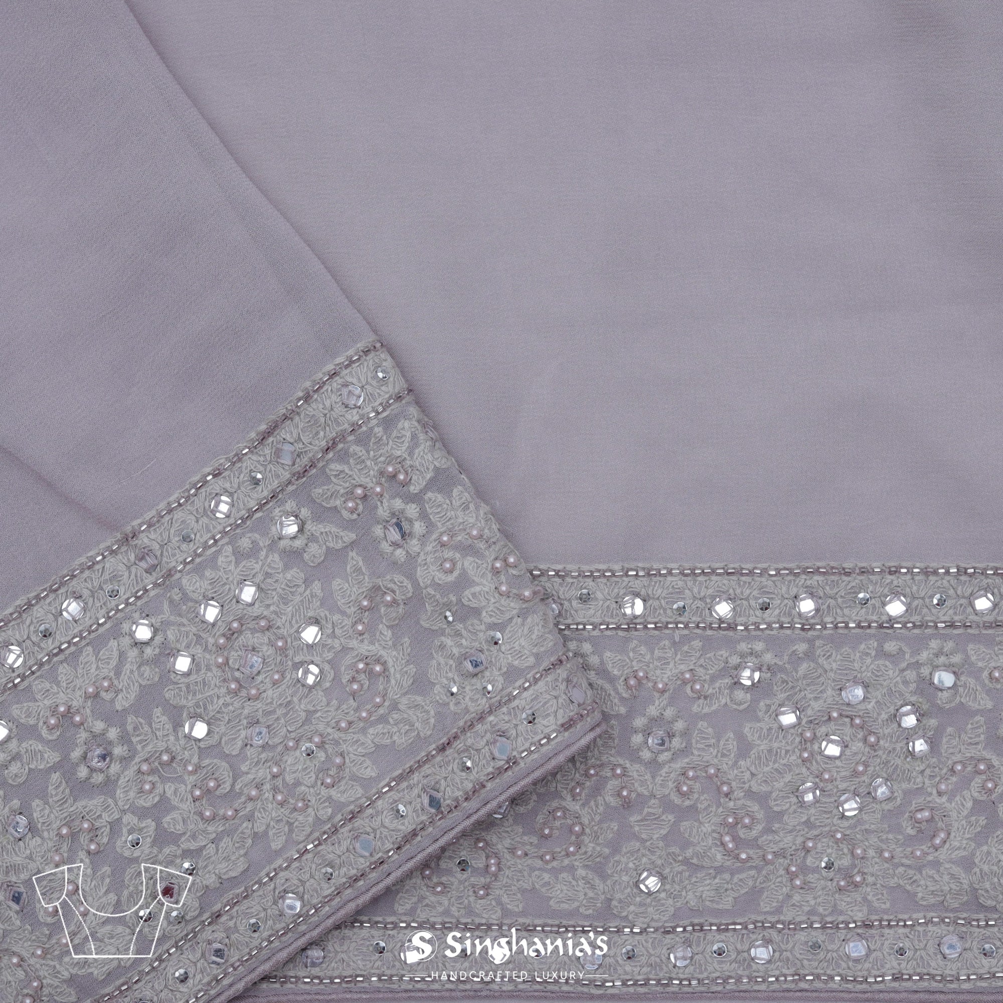 Languid Lavender Georgette Saree With Lucknowi Embroidery