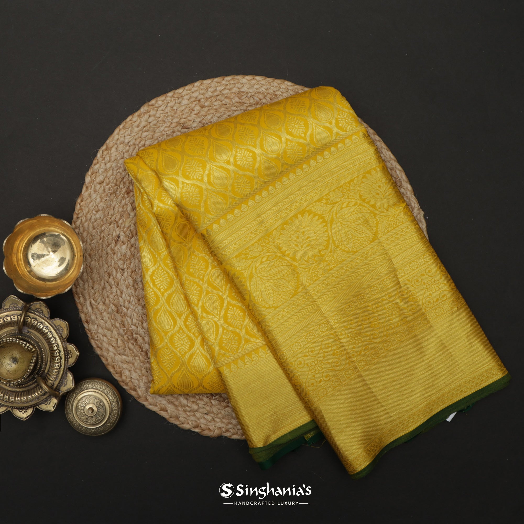 Golden Yellow Kanjivaram Silk Saree