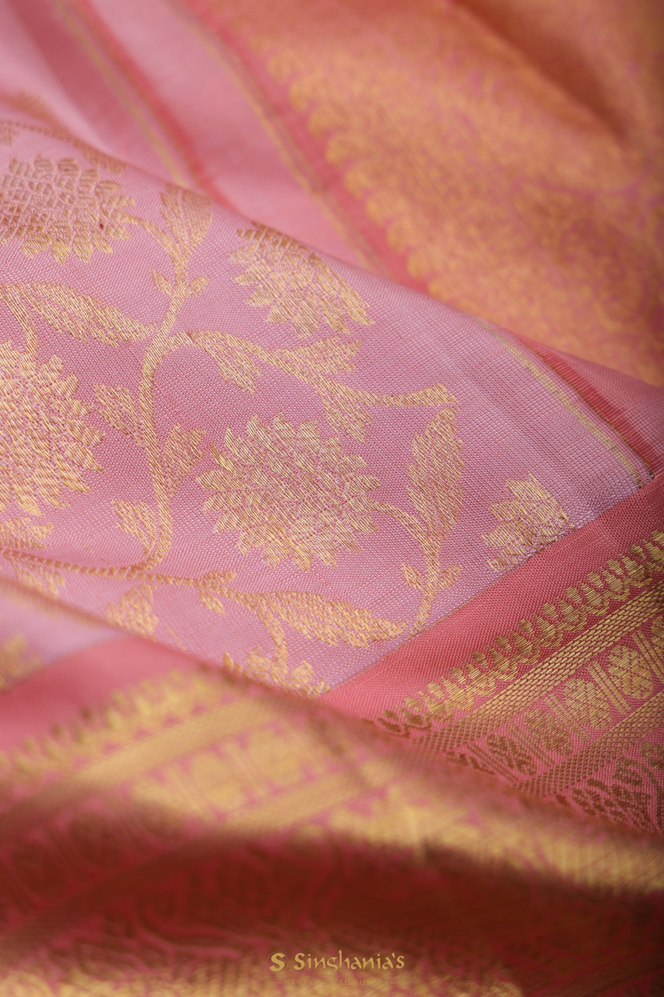 Persian Pink Kanjivaram Silk Saree With Floral Jaal Design