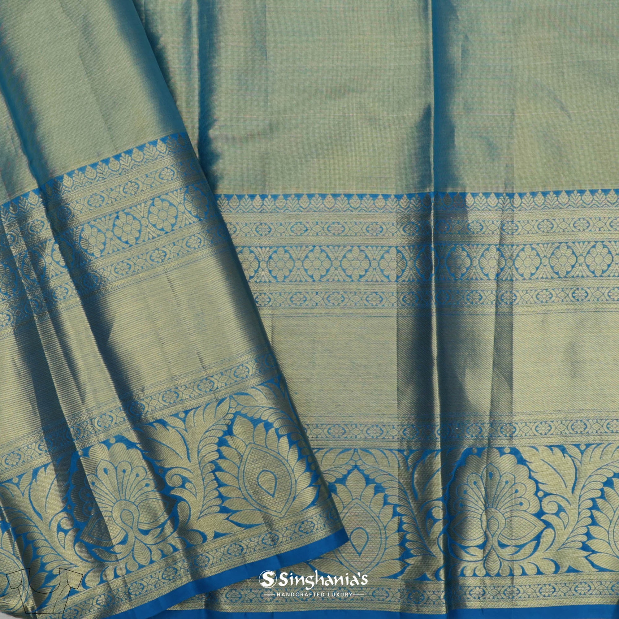 Zenith Blue Kanjivaram Silk Saree With Floral Jaal Design