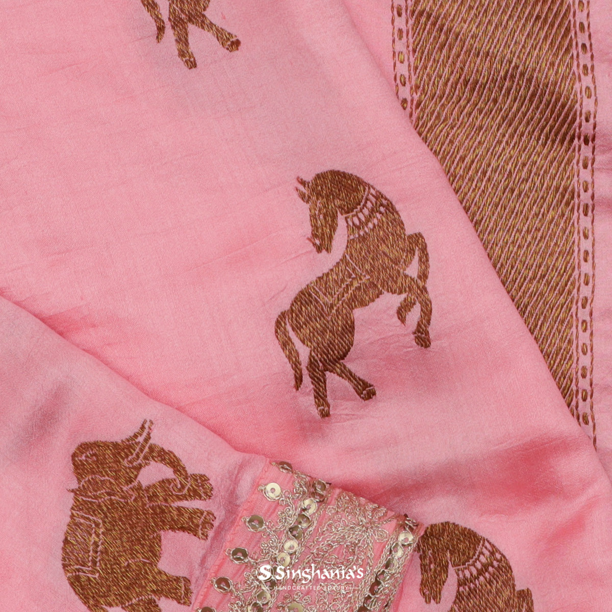Bubblegum Pink Banarasi Silk Saree With Embroidered Border