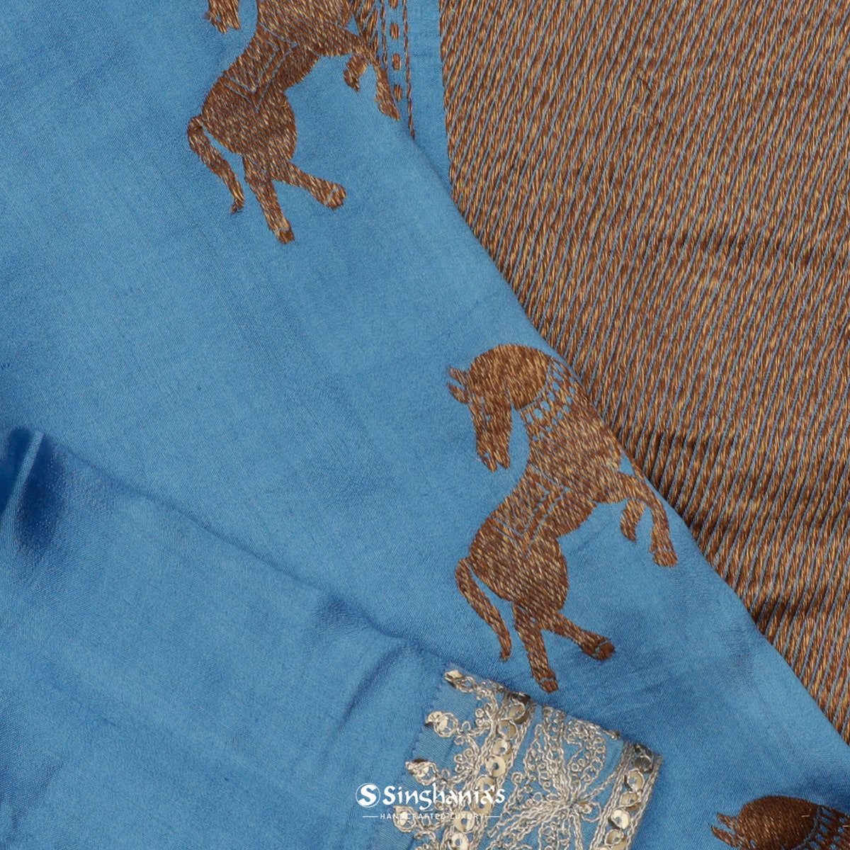 Uranian Blue Banarasi Silk Saree With Embroidered Border