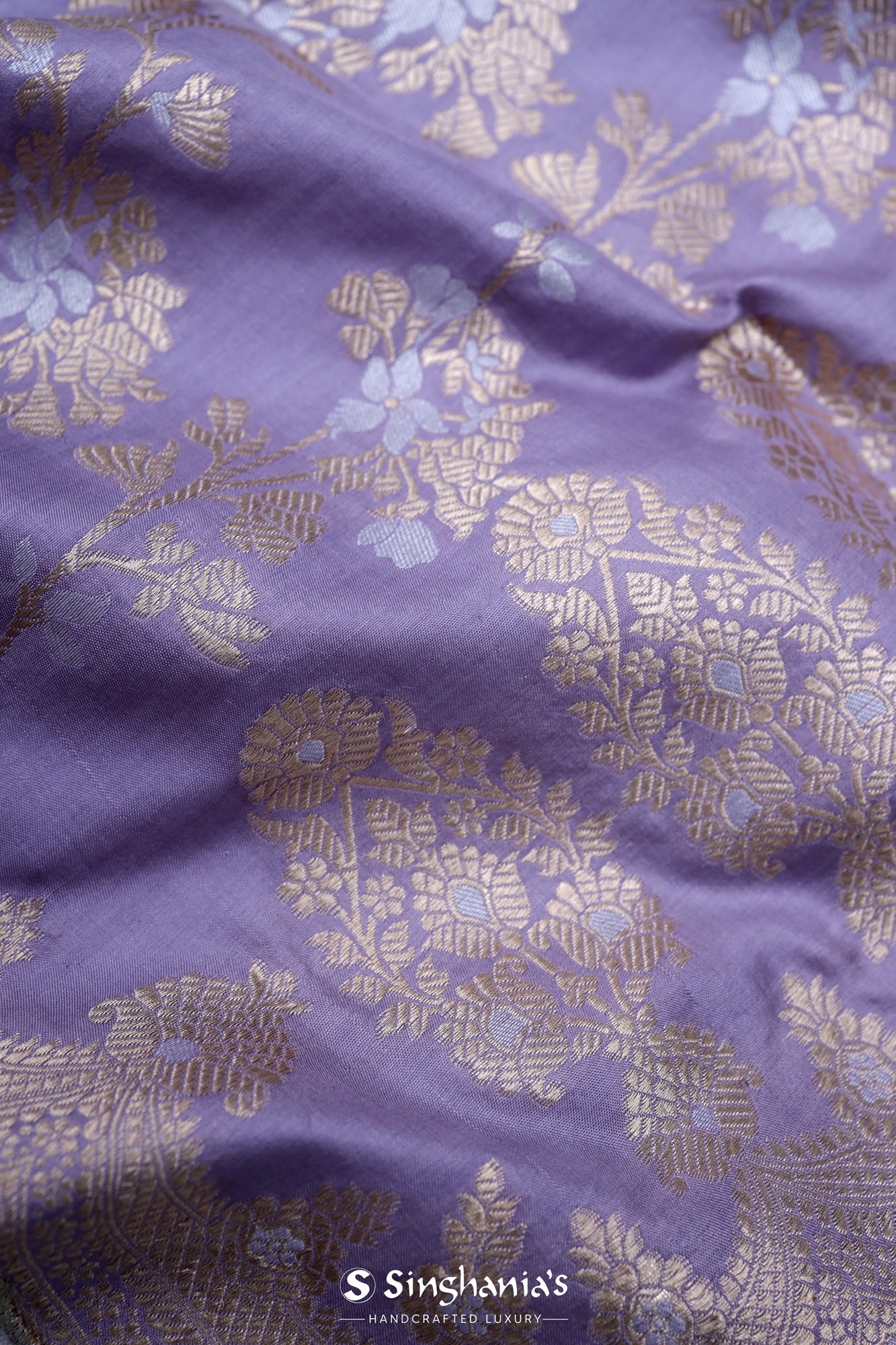 Lavender Banarsi Silk Saree With Floral Jaal Weaving