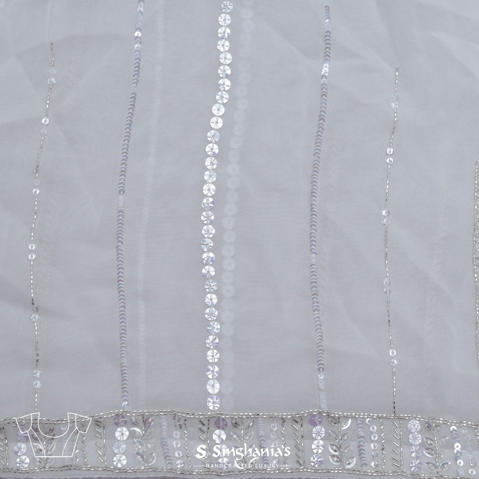 Vivid White Georgette Saree With Hand Embroidery