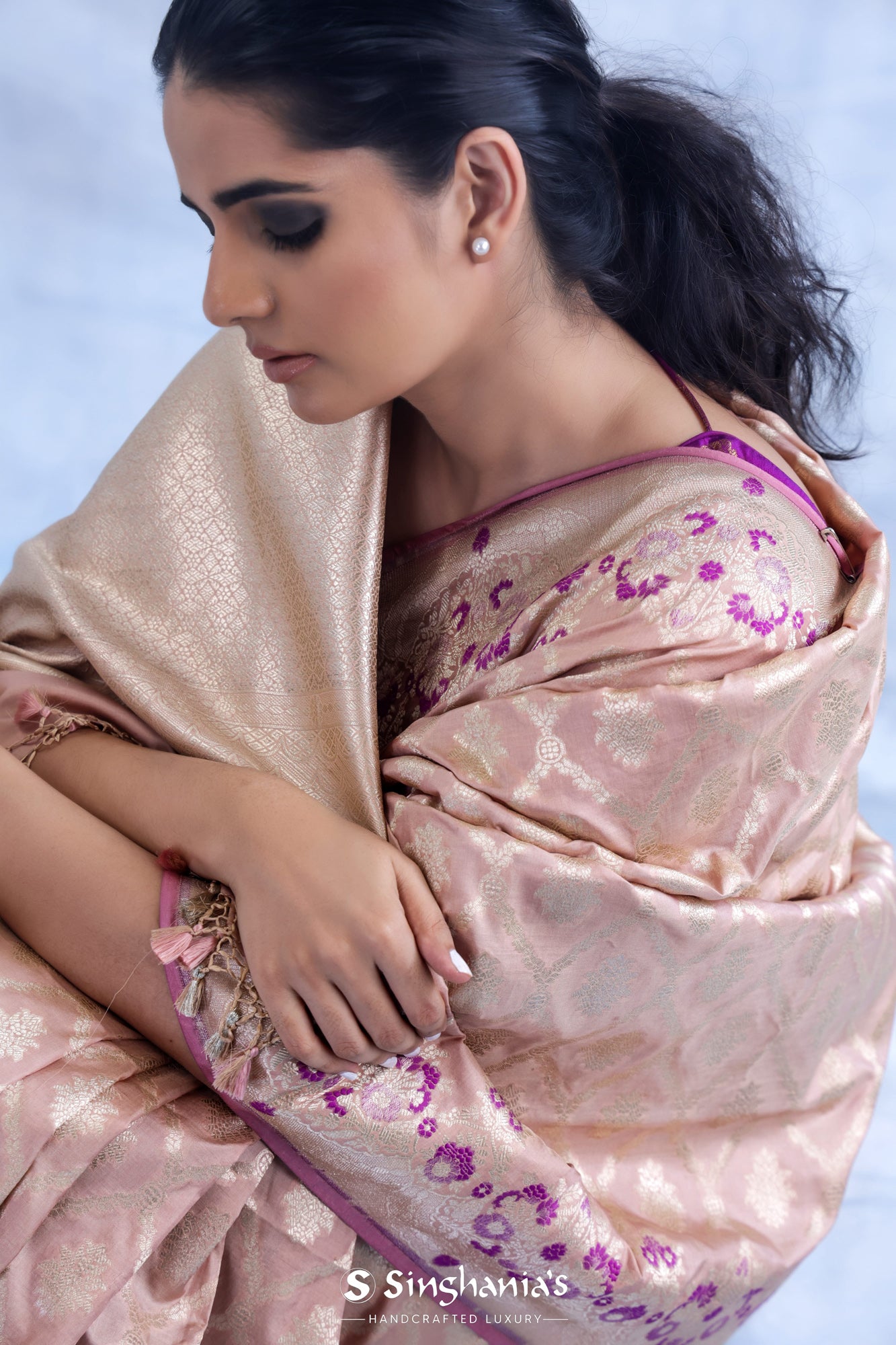 Light Blue Pure Banarasi Silk Saree with Antique Real Zari Weaving | TST |  The Silk Trend