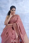 Rose Gold Banarasi Silk Saree With Floral Buttis Weaving