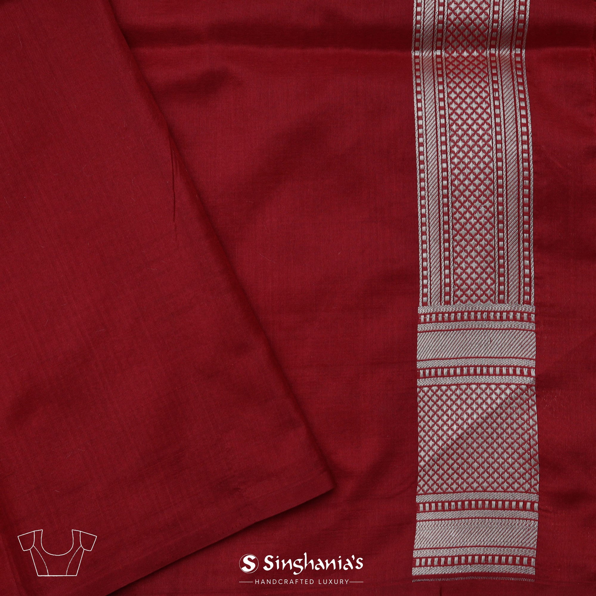 Carmine Red Banarasi Silk Saree With Floral Jaal Weaving