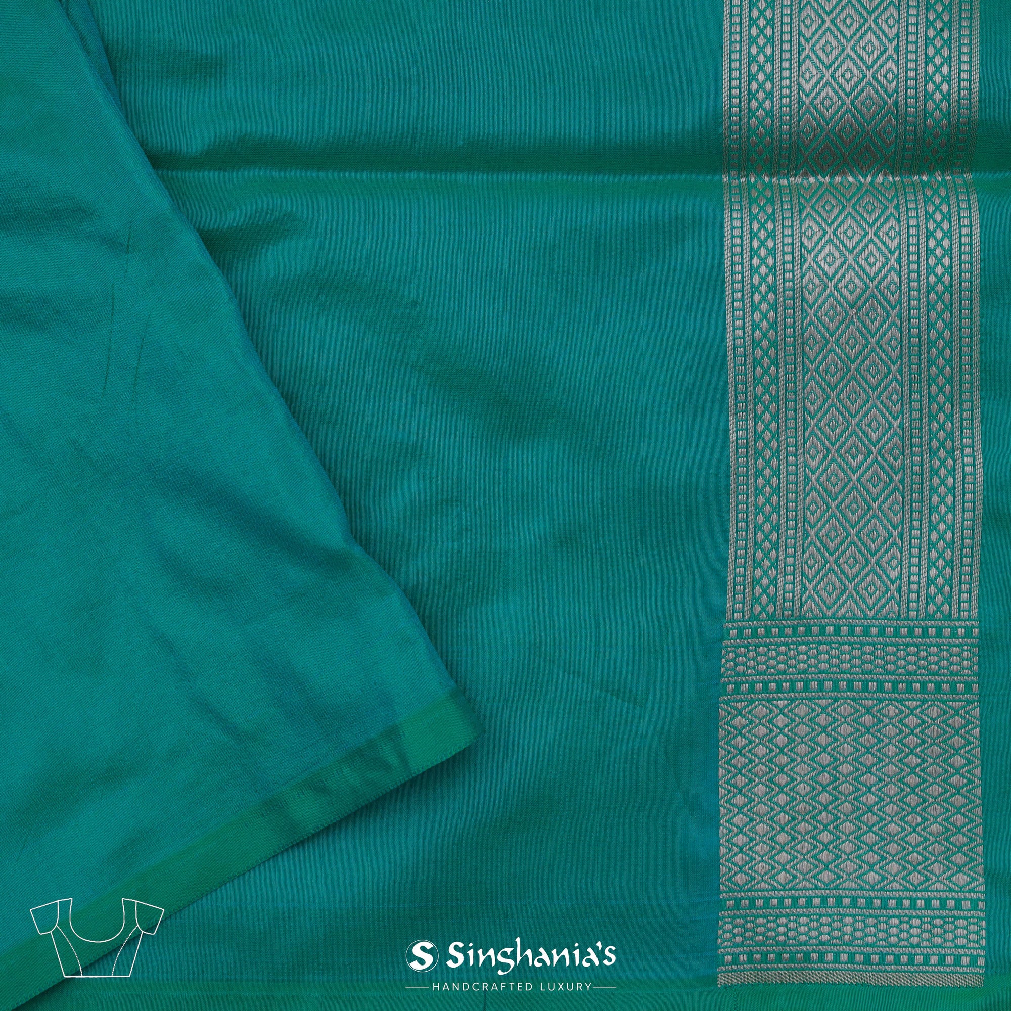 Persian Green Banarasi Silk Saree With Floral Jaal Weaving