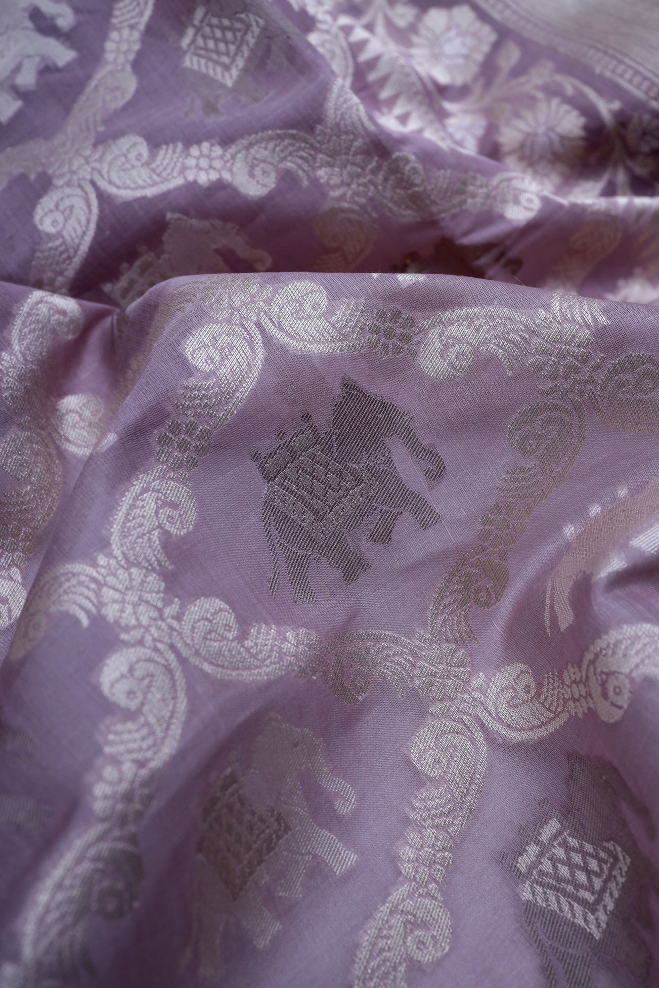 Heather Purple Organza Banarasi Saree With Elephant Weaving