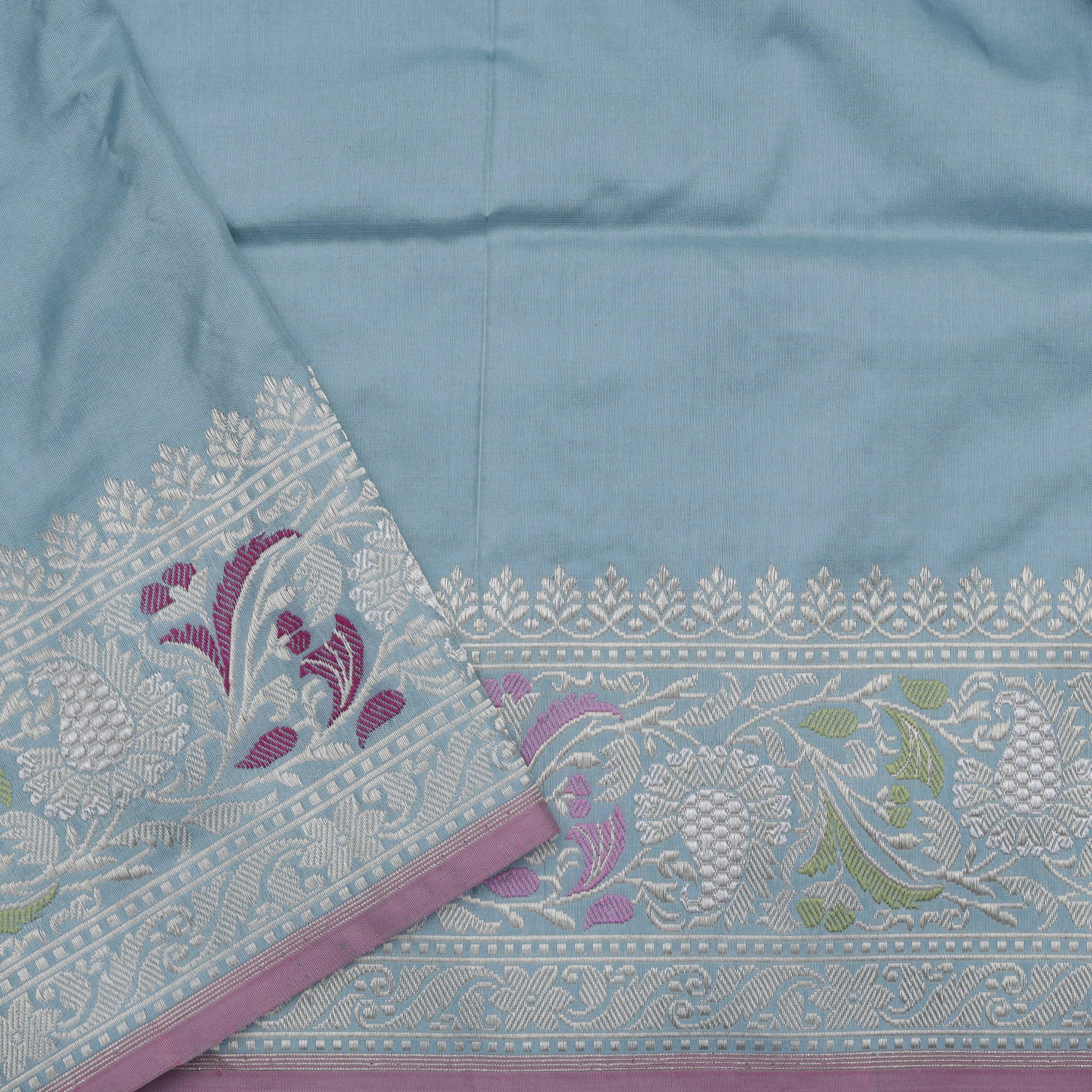Serene Blue Banarasi Silk Saree With Floral Jaal Weaving