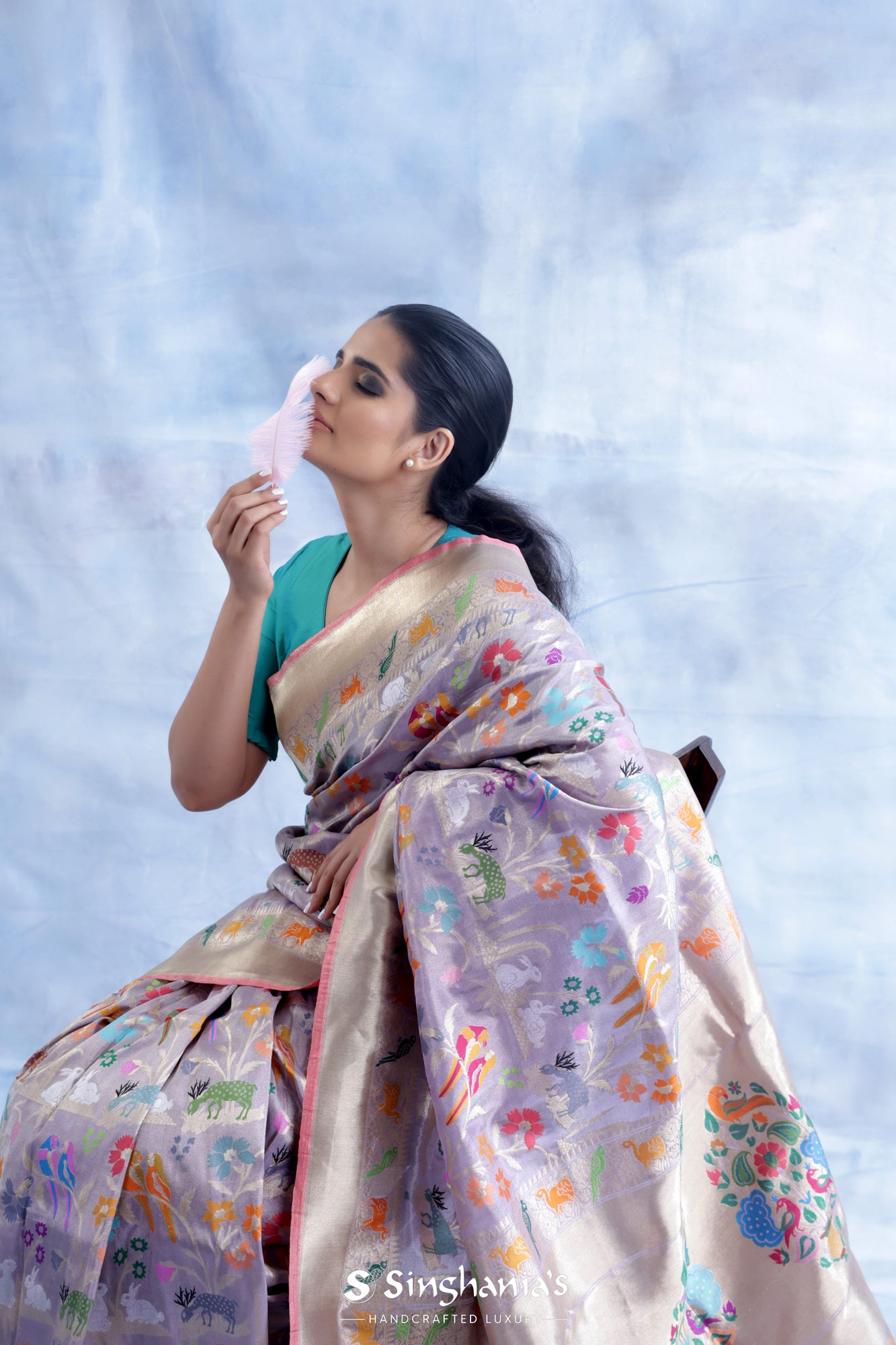 Pastel Purple Banarasi Silk Saree With Sunderbani Weaving