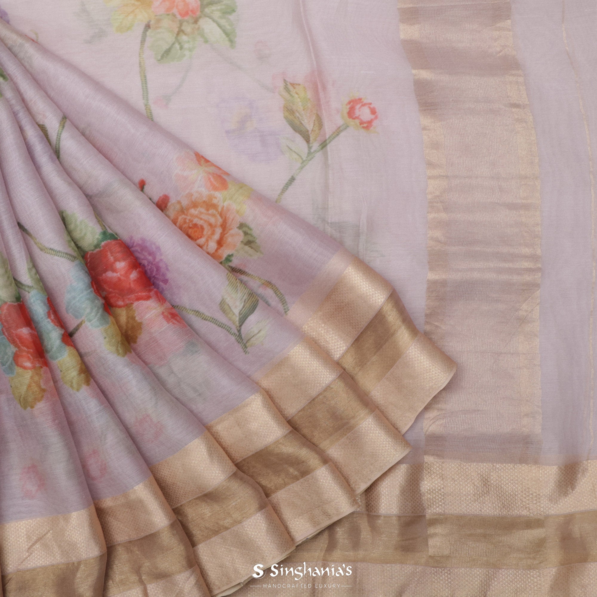 Lemonade Pink Maheshwari Silk Saree With Floral Jaal Design