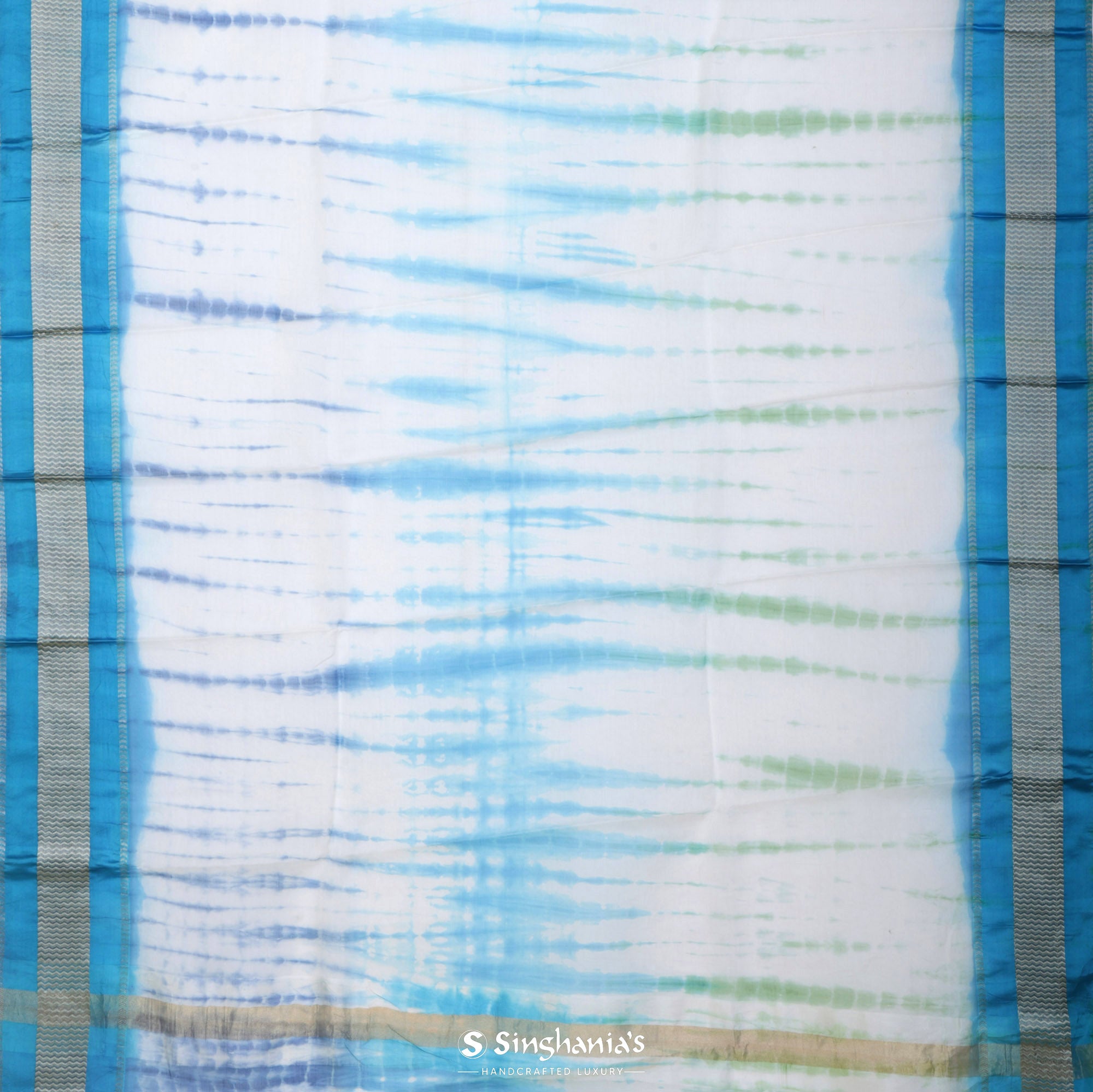 Blue White Printed Maheshwari Silk Saree With Tie-Dye Design