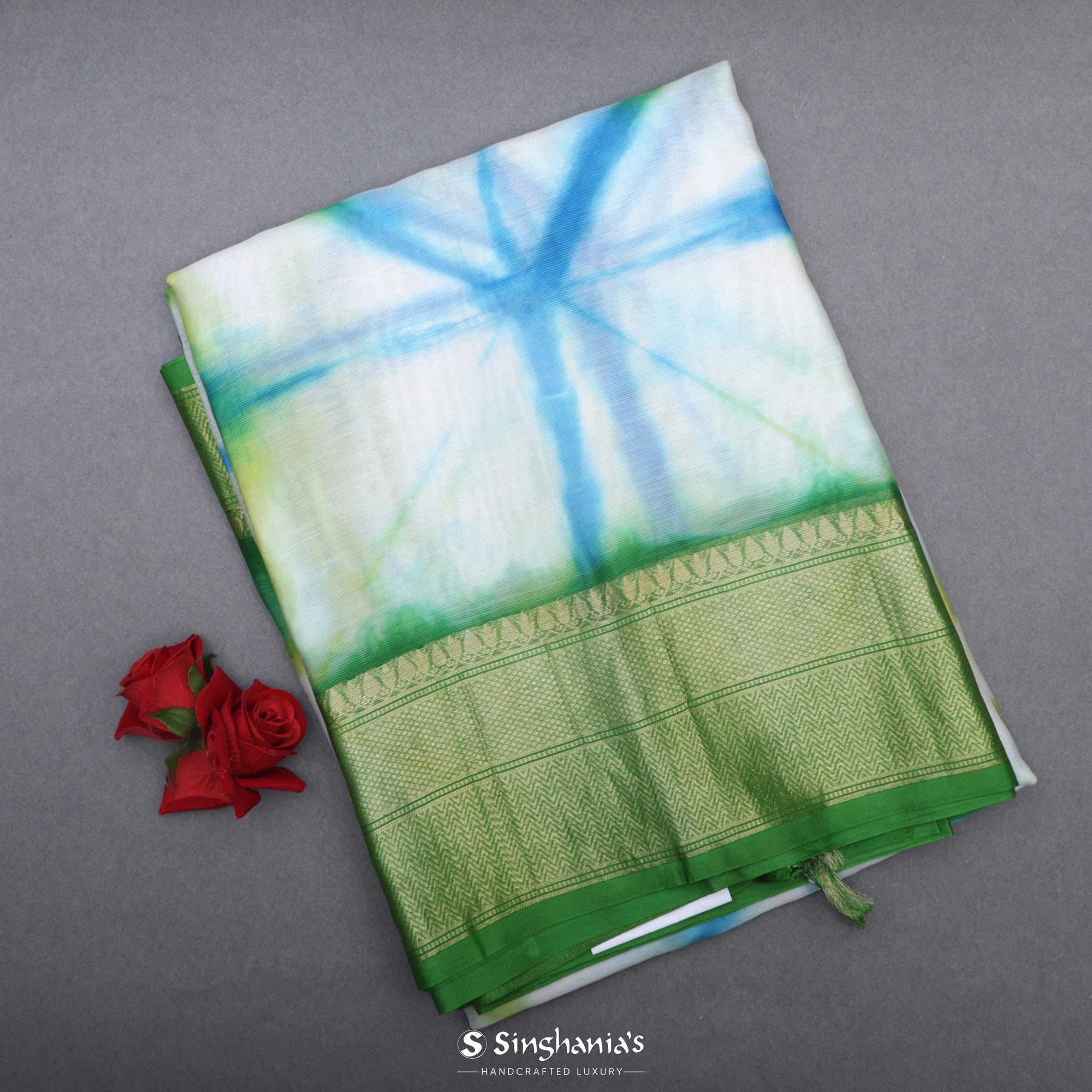 Pearl White Multicolour Printed Maheshwari Silk Saree With Tie-Dye Design