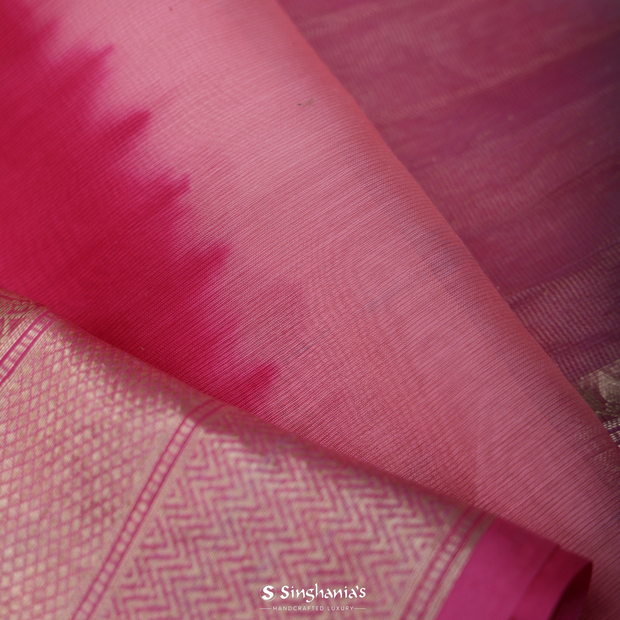 Pink Dual-Shade Printed Maheshwari Saree With Leheriya Design