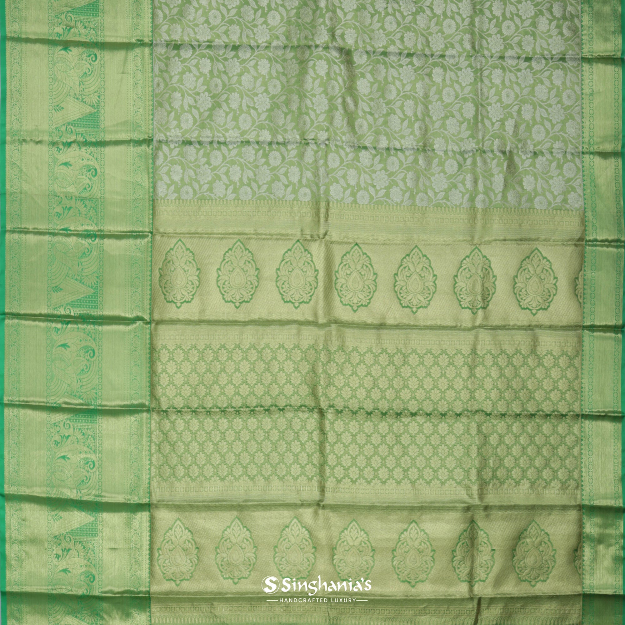 Jade Green Kanjivaram Silk Saree With Floral Design