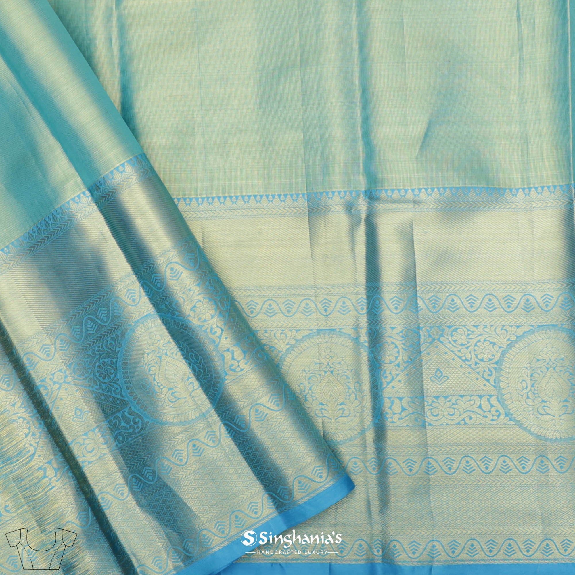Light Turquoise Blue Kanjivaram Silk Saree With Floral Weaving