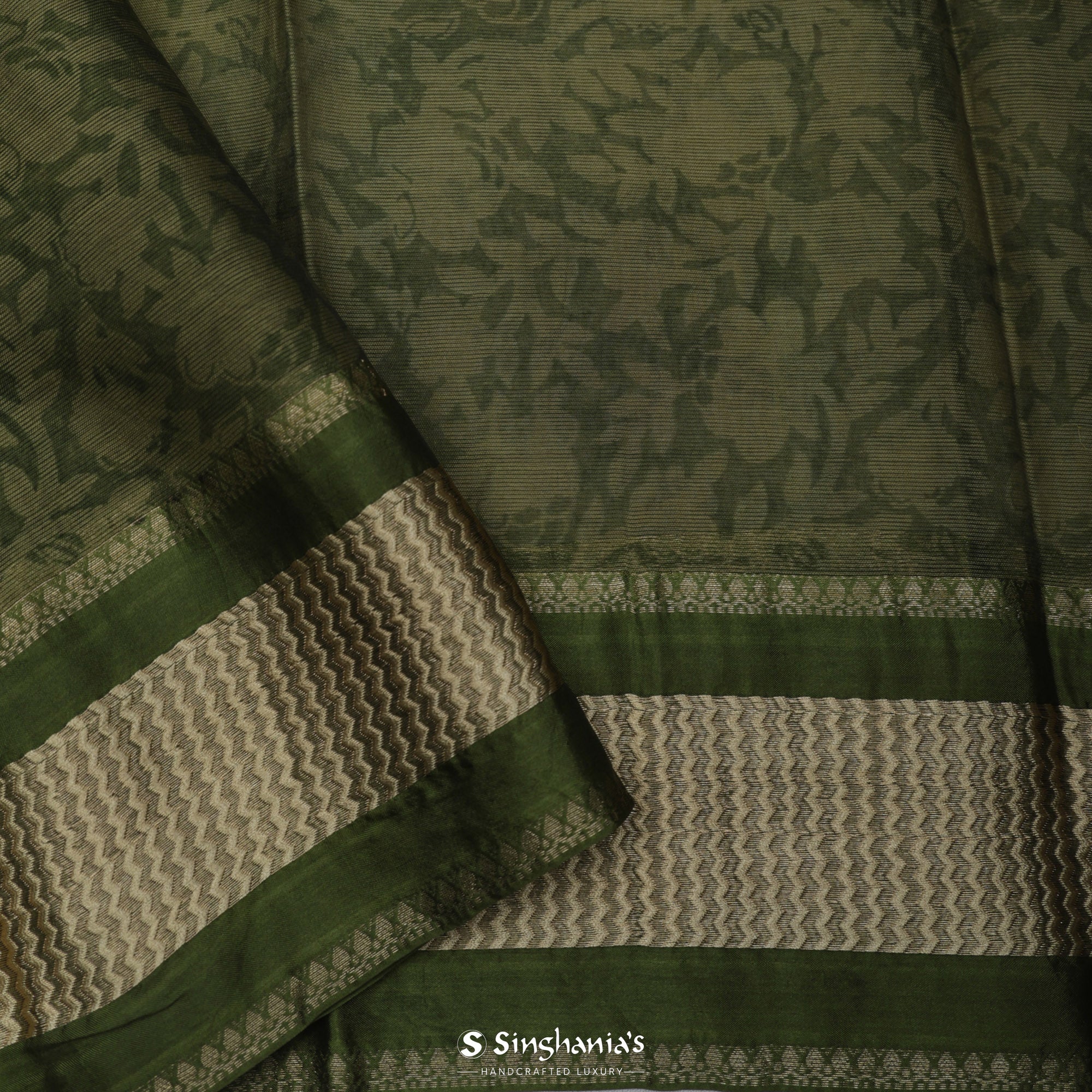 Green Blue Printed Maheshwari Silk Saree With Geometrical Pattern