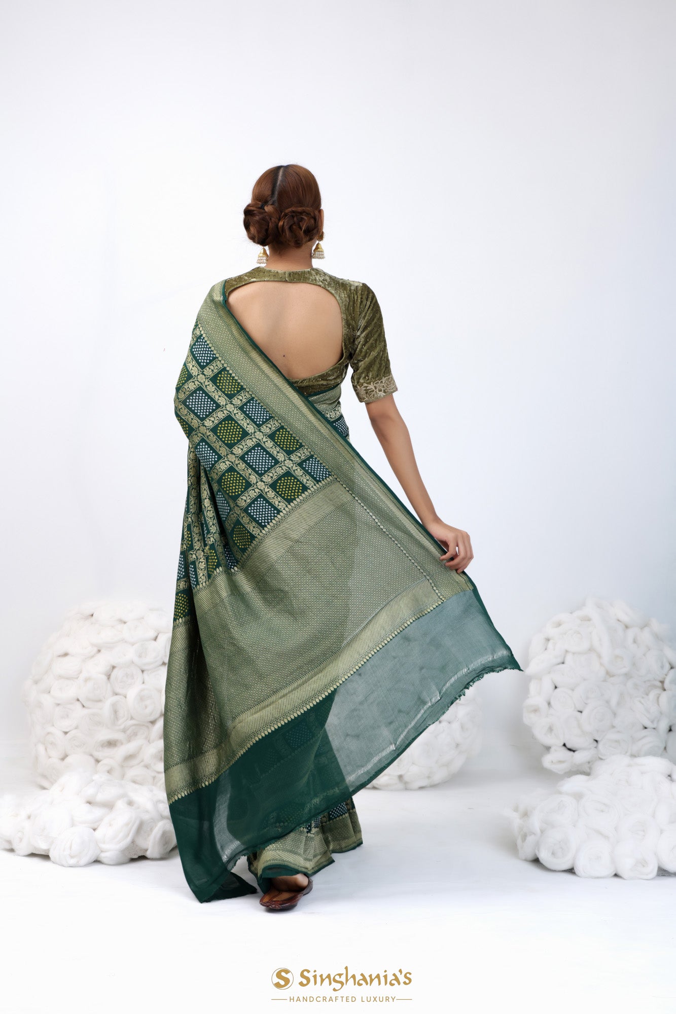 Emerald Green Georgette Kaddi Banarasi Saree