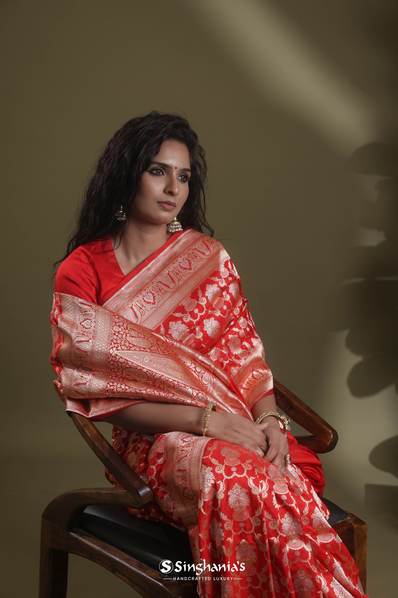 Jasper Red Kadhuwa Banarasi Silk Saree