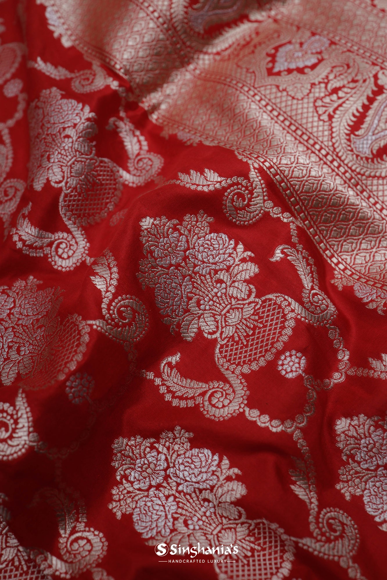 Jasper Red Kadhuwa Banarasi Silk Saree