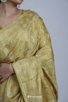 Flax Gold Banarasi Silk Saree With Floral Jangla Weaving