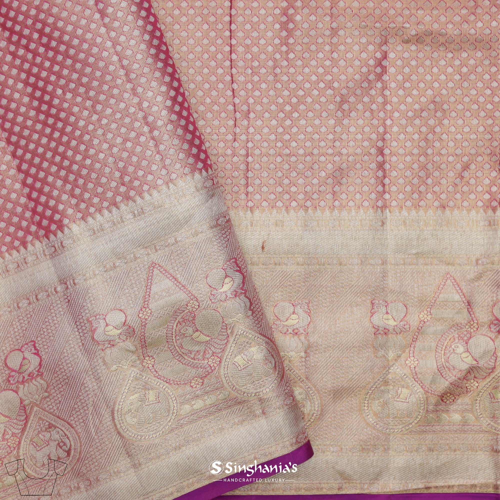 Grapefruit Pink Tissue Kanjivaram Saree With Floral Jaal Weaving