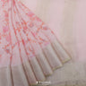 Pastel Pink Printed Linen Saree With Floral Jaal Design