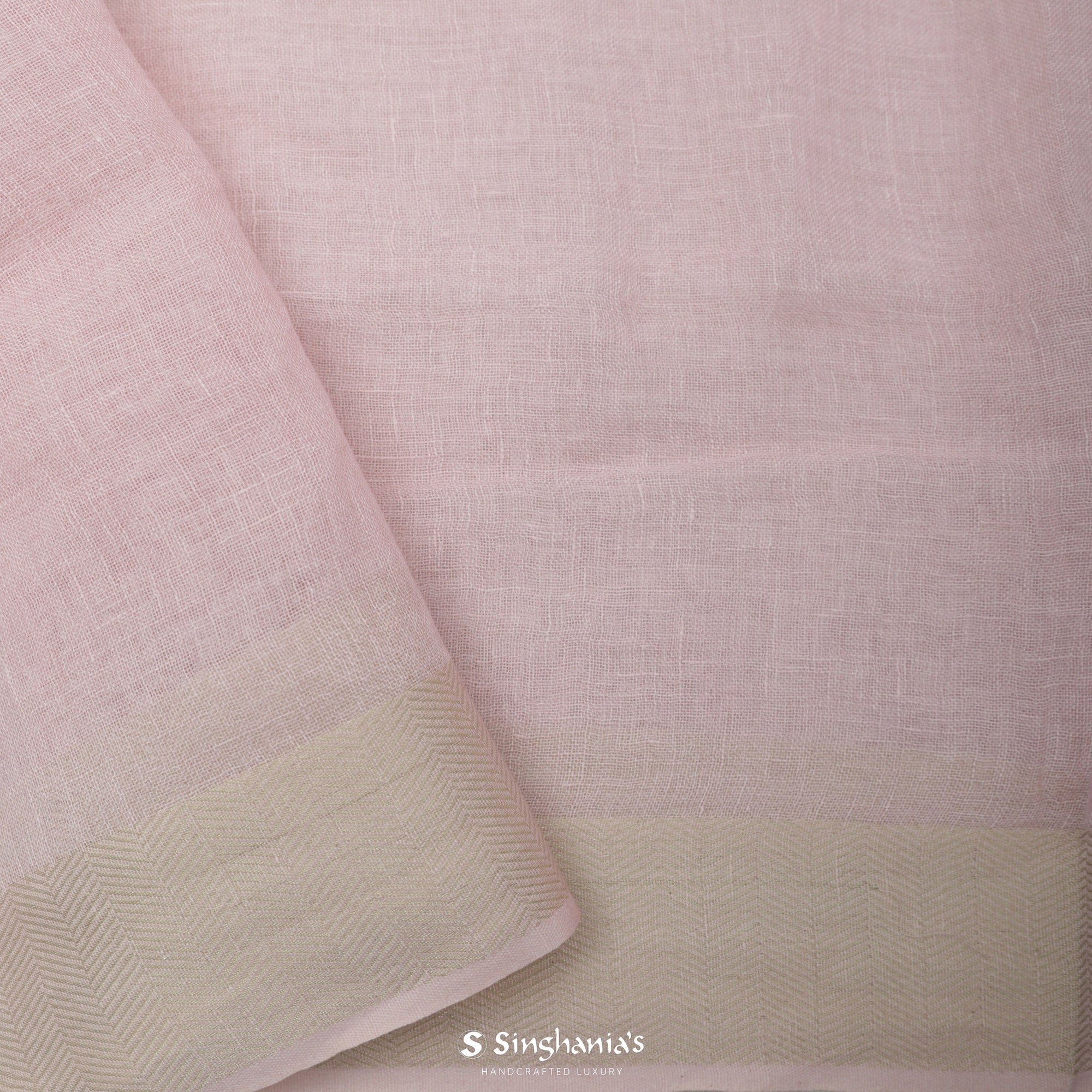 Misty Rose Pink Printed Linen Saree With Floral Jaal Design