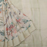 Antique White Printed Linen Saree With Floral Jaal Design