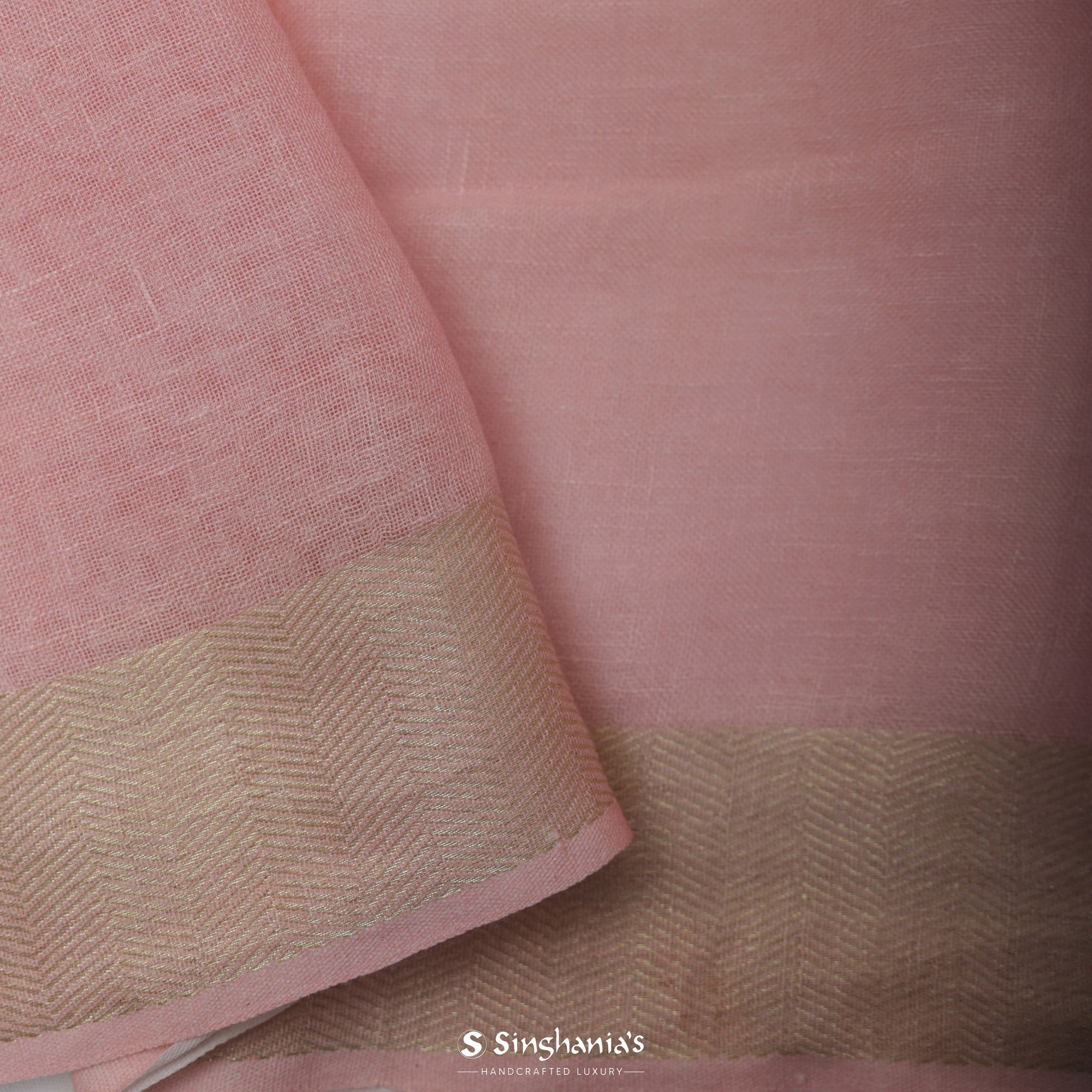 Careys Pink Printed Linen Saree With Floral Jaal Design