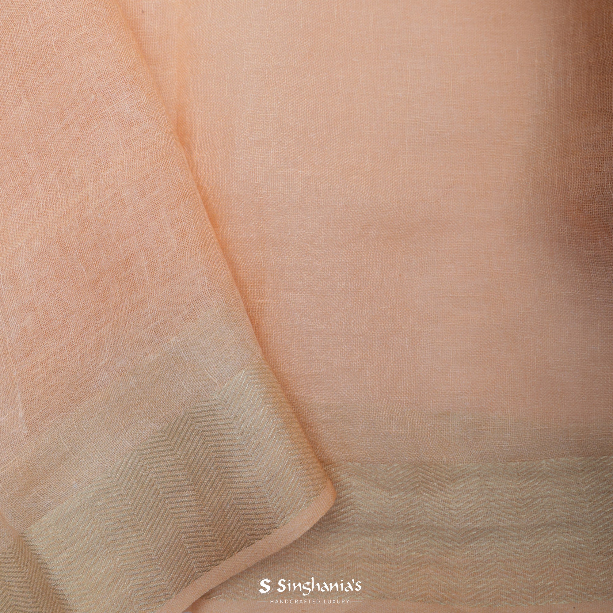 Malibu Peach Printed Linen Saree With Floral Jaal Design