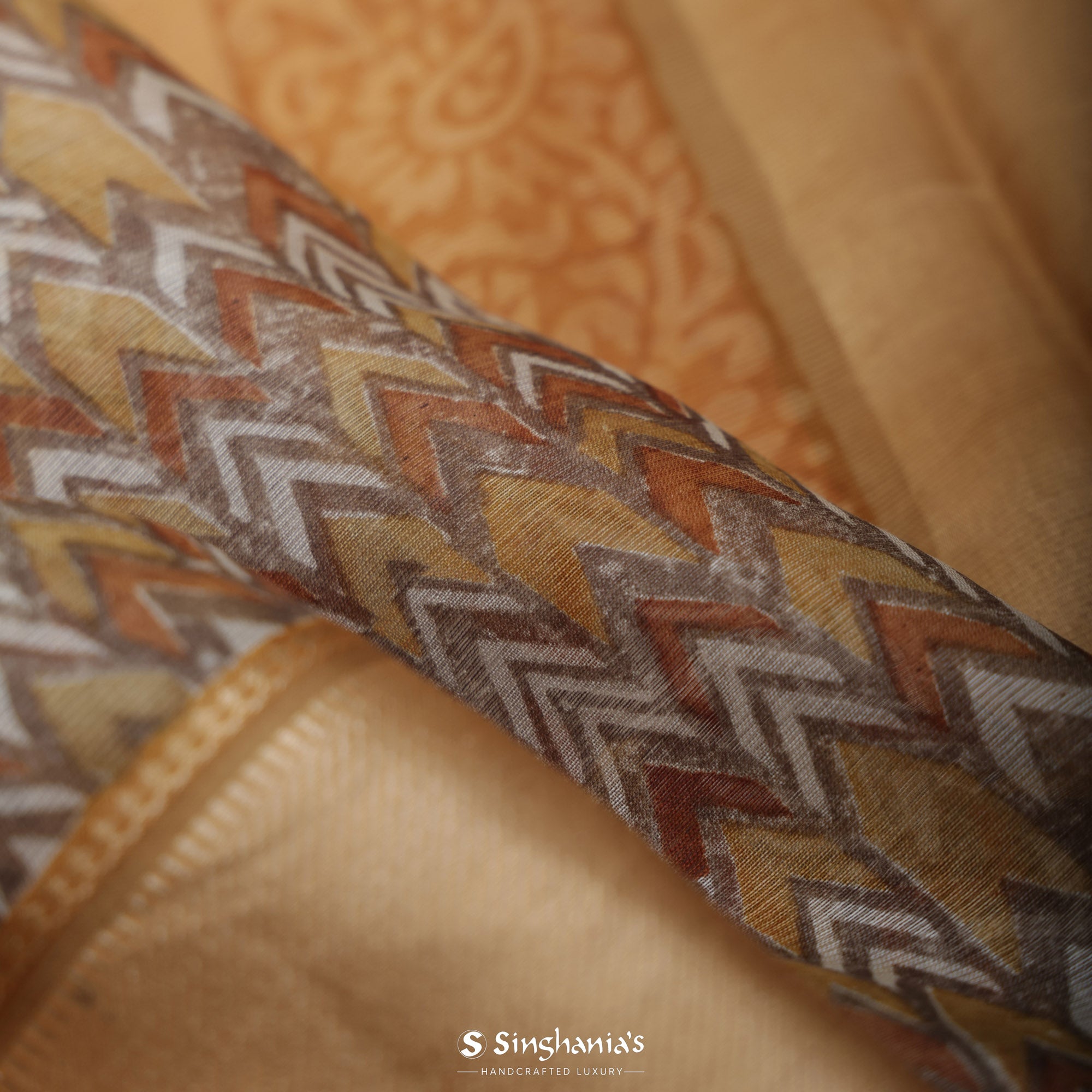 Brown Multicolour Printed Maheshwari Saree With Geometrical Design