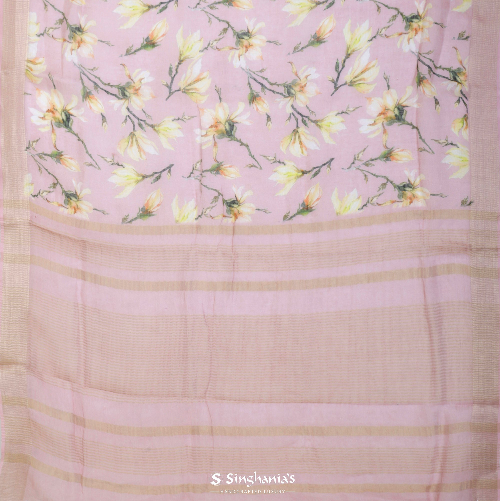 Lace Pink Printed Linen Saree With Floral Jaal Design
