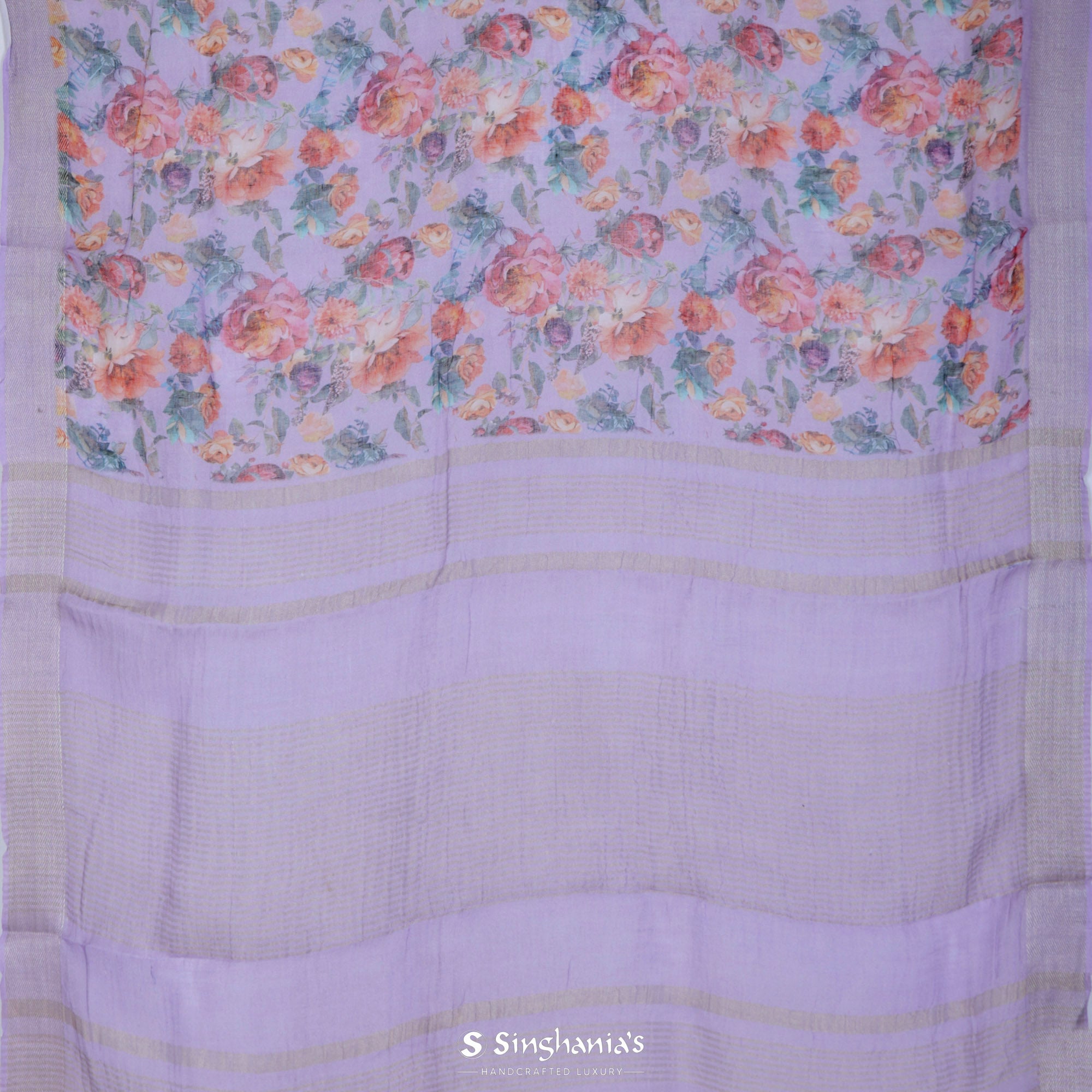 Veronica Purple Printed Linen Saree With Floral Jaal Design