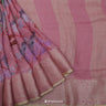 Schauss Pink Printed Linen Saree With Floral Bird Design