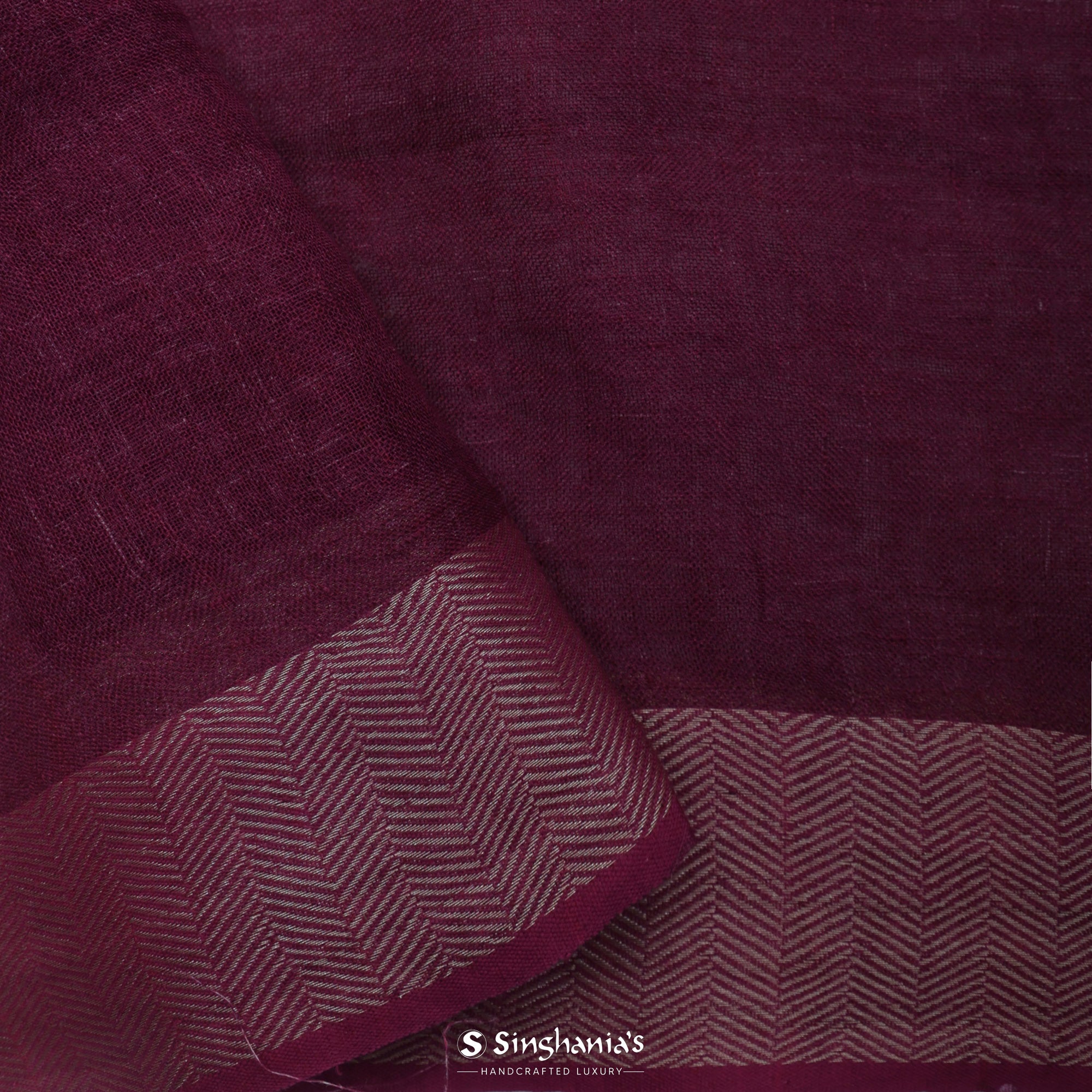 Wine Purple Printed Linen Saree With Floral Jaal Pattern