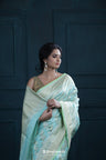 Carolina Blue Katan Banarasi Silk Saree With Floral Weaving