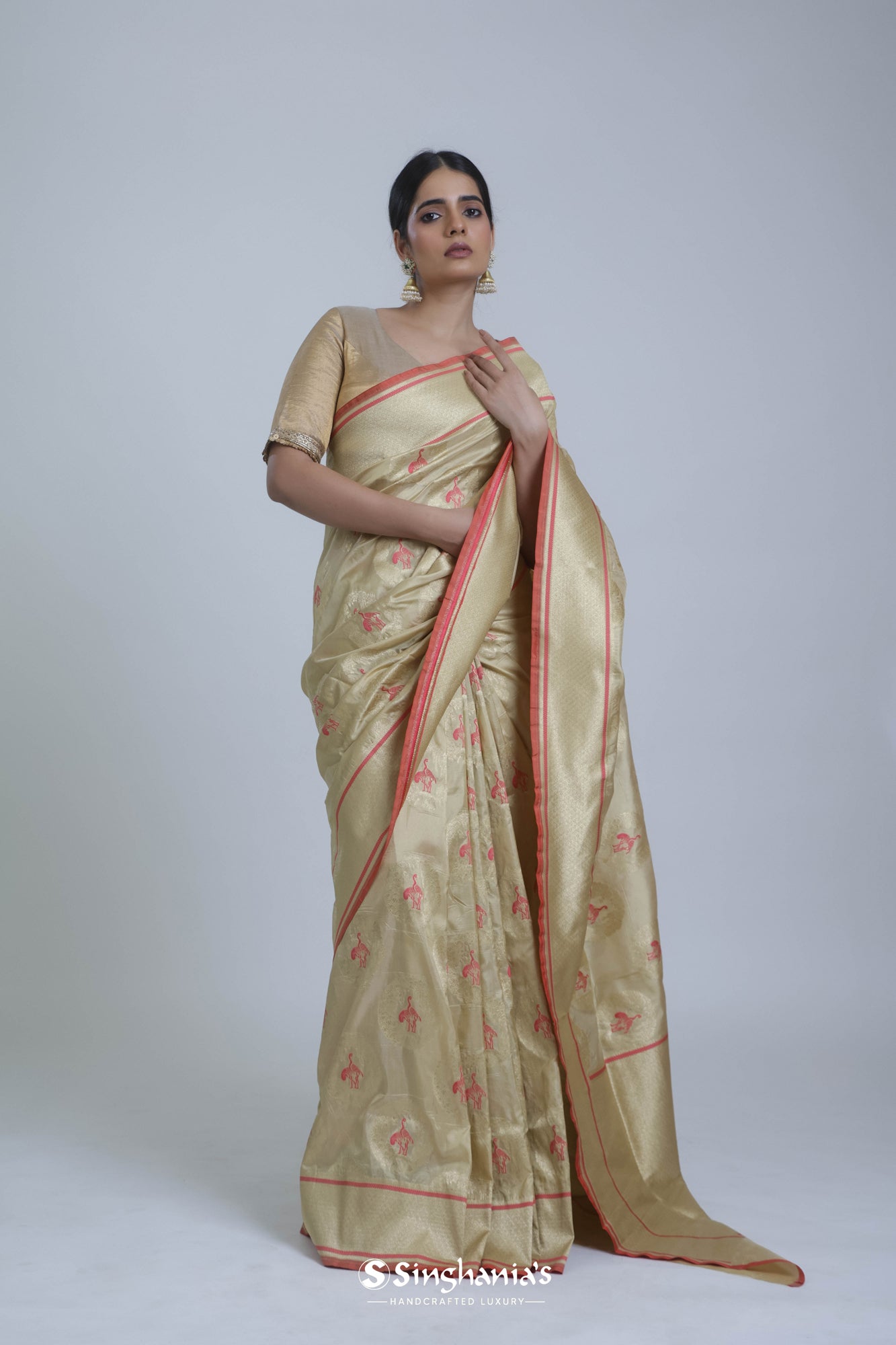 Champagne ruffle saree