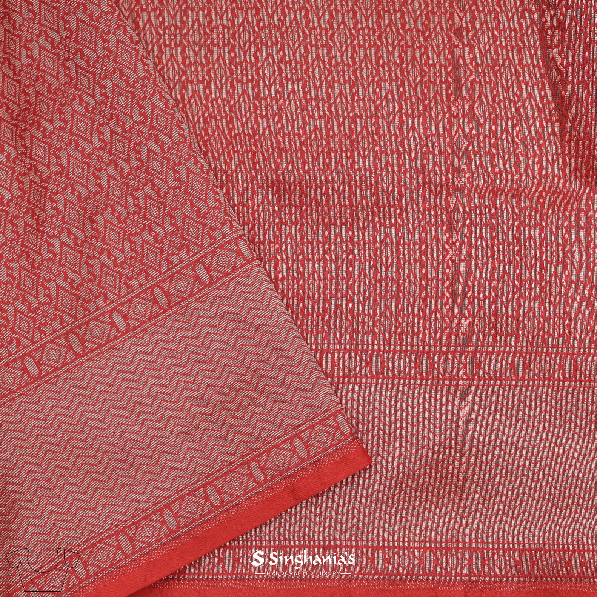 Persian Red Banarasi Silk Saree With Floral Jangla Weaving