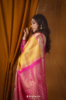Marigold Yellow Tissue Kanjivaram Saree With Floral Jaal Weaving