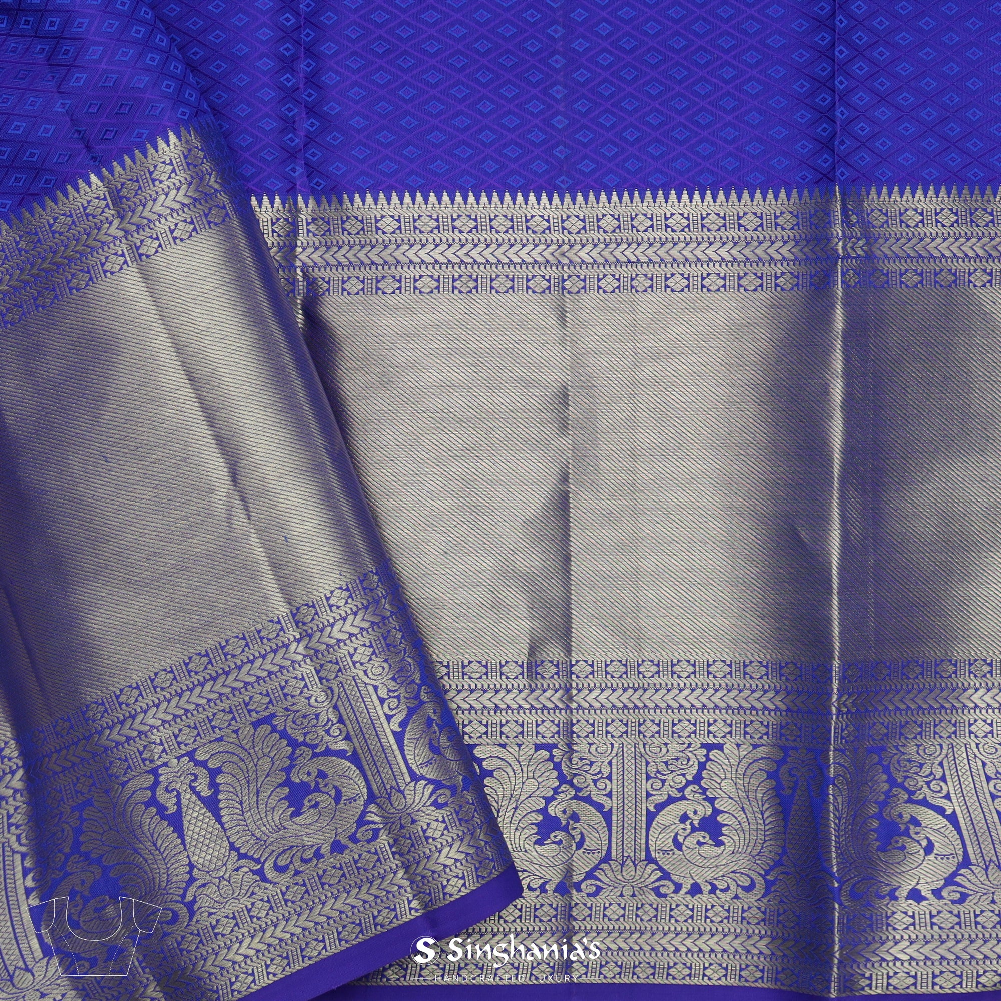 Bright Sky Blue Kanjivaram Silk Saree With Floral Weaving