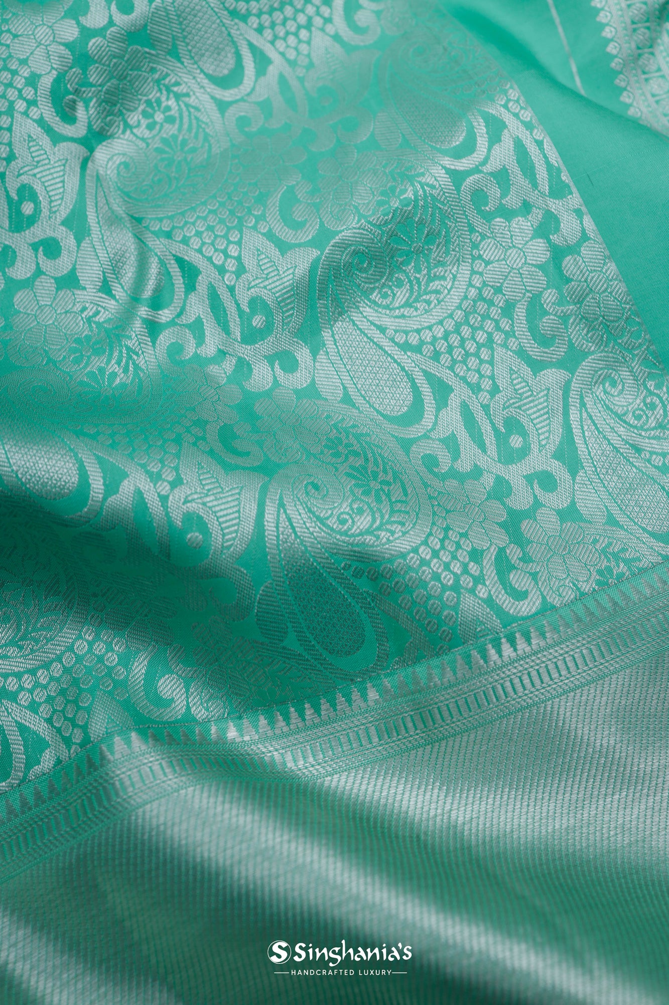 Mint Green Floral Jaal Kanjivaram Silk Saree